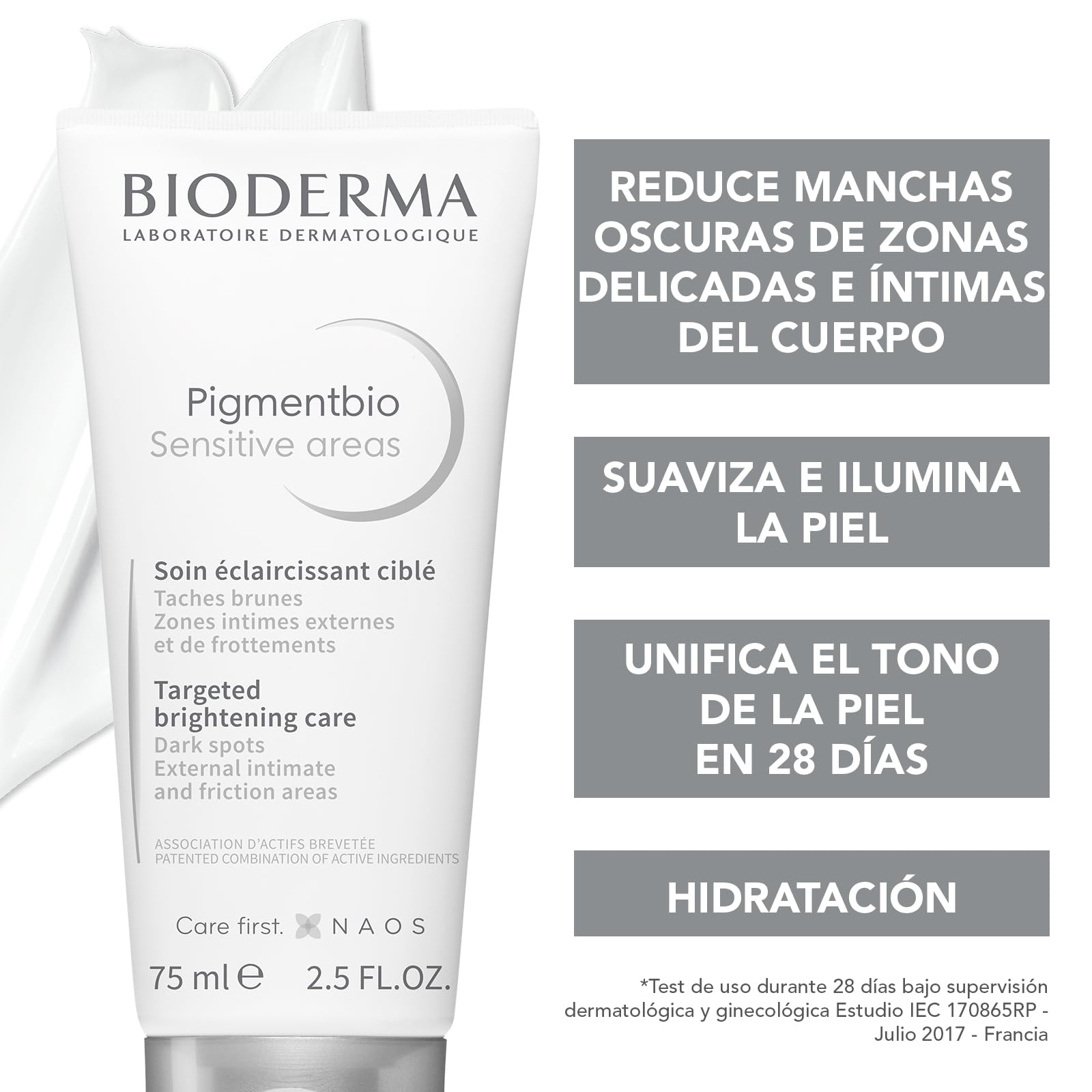 BIODERMA, Crema Despigmentante, Pigmentbio Sensitive Areas, Crema Hidratante para Cuerpo, Reduce Manchas Oscuras, 75ML