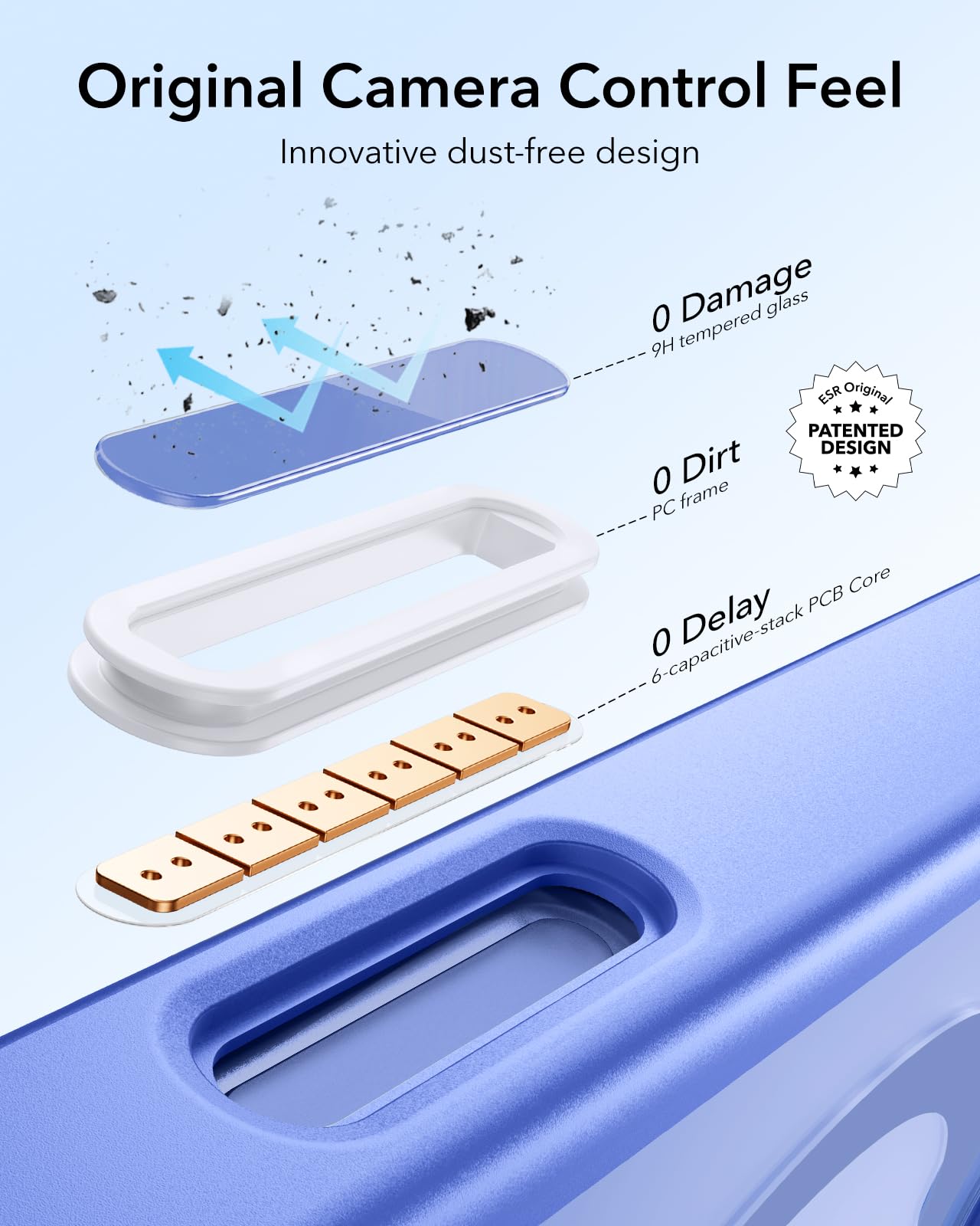 ESR - Funda para iPhone 16 Plus, botón de control de cámara compatible con MagSafe, protección de grado militar, soporte integrado, funda trasera resistente a arañazos, clásica, azul transparente
