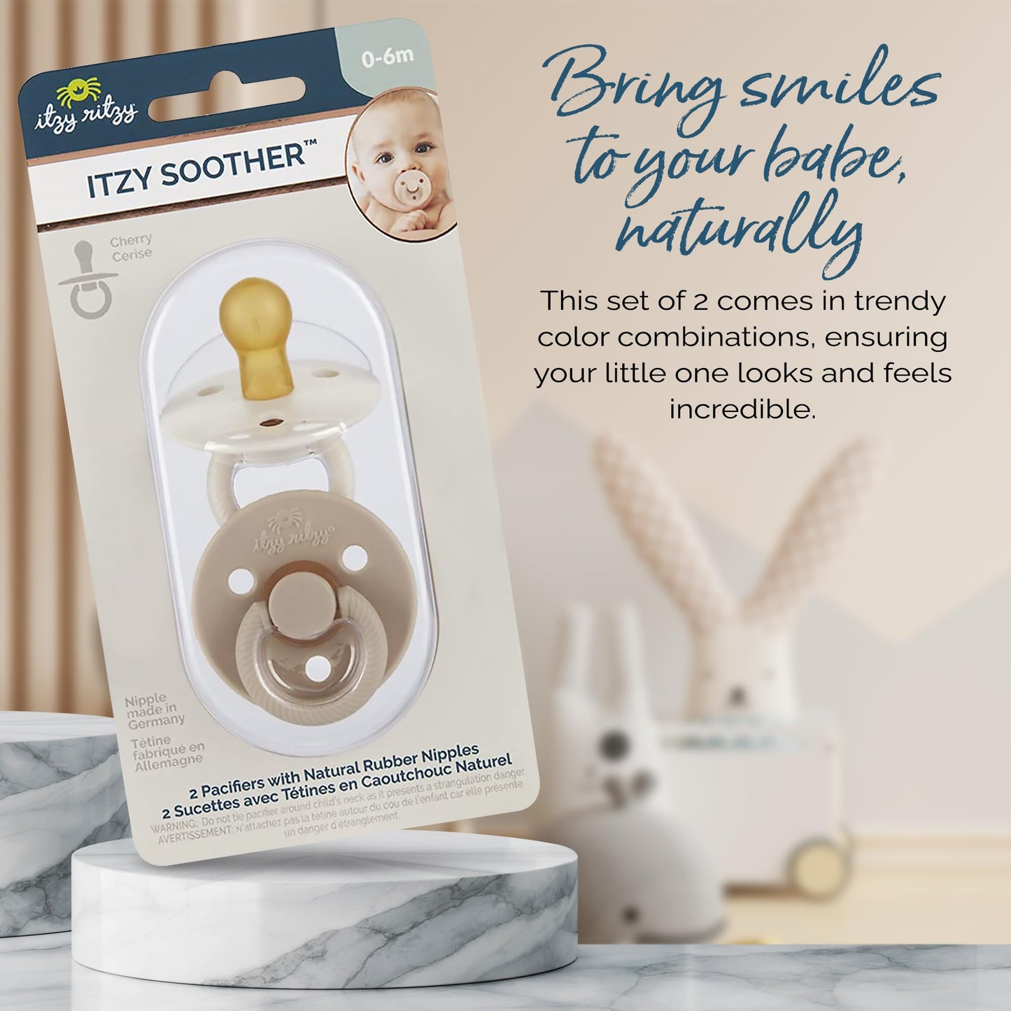 Itzy Ritzy 2 chupetes de goma natural; para edades de 0 a 6 meses, coco y tostadas