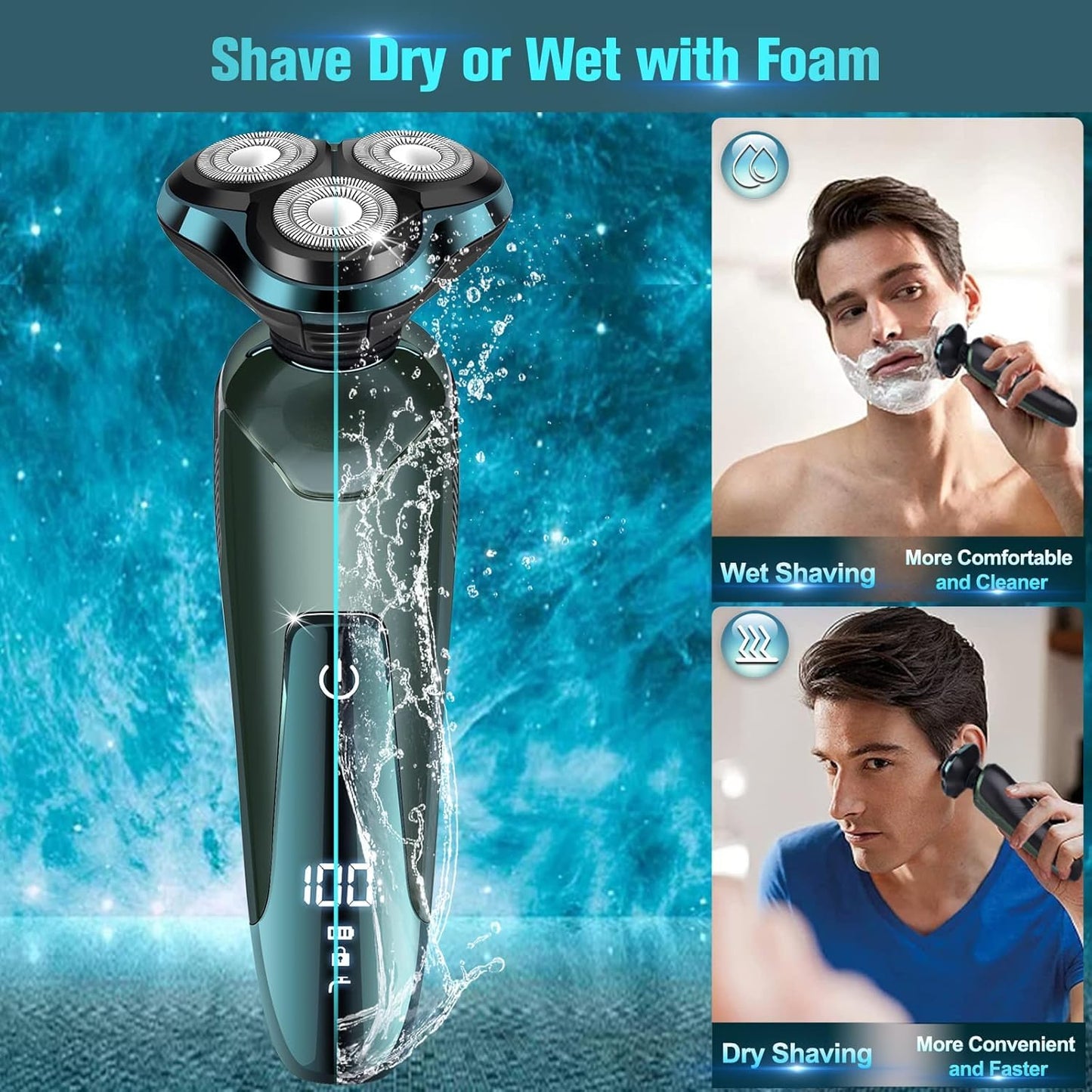 Maquinilla de afeitar eléctrica para hombres, afeitadoras eléctricas para caras de hombres, cuchilla desmontable 3D rotativa para afeitarse con recortadora de nariz, cepillo de limpieza facial