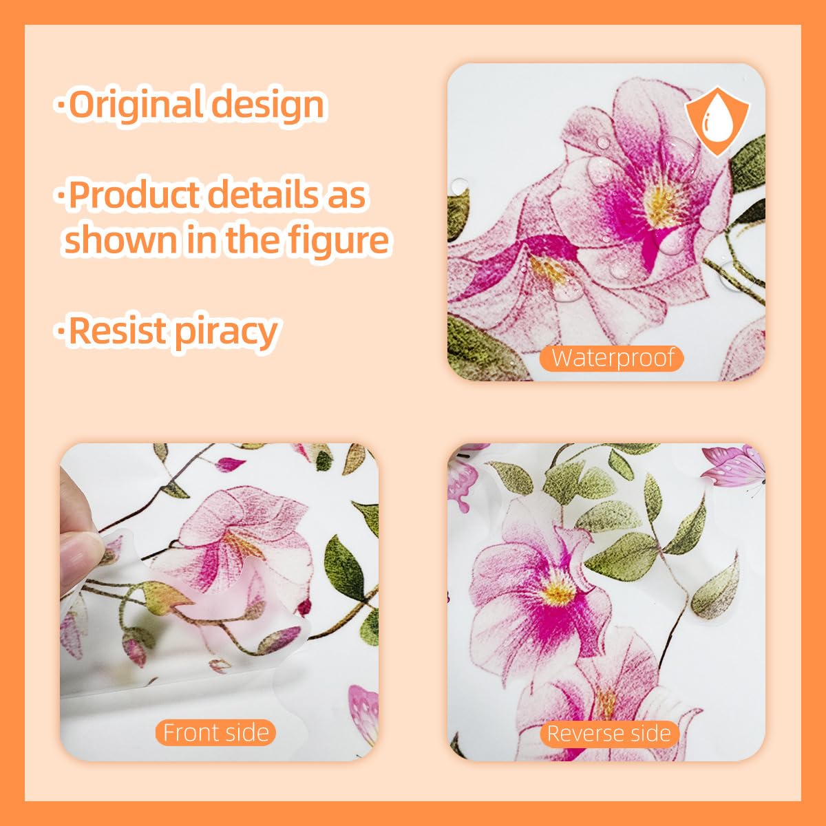 Calcomanías de pared de flores rosas de primavera, para colgar y pegar con flores de vid decorativas, para decoración de pared extraíbles para niñas, recámara, sala de estar, guardería, papel pintado