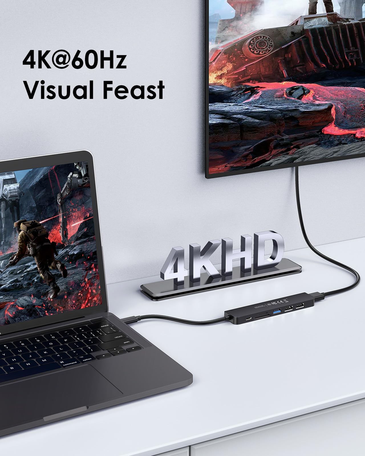 LENTION 7 en 1 USB C Hub 4K 60Hz,5 GBP Adaptador USB C,Lector de Tarjetas SD TF,1 USB 3.0 y 2 USB 2.0, PD 100 W,Carga Compatible con MacBook Pro 2025-2016, Chromebook, ipone16 (CE18,Negro)