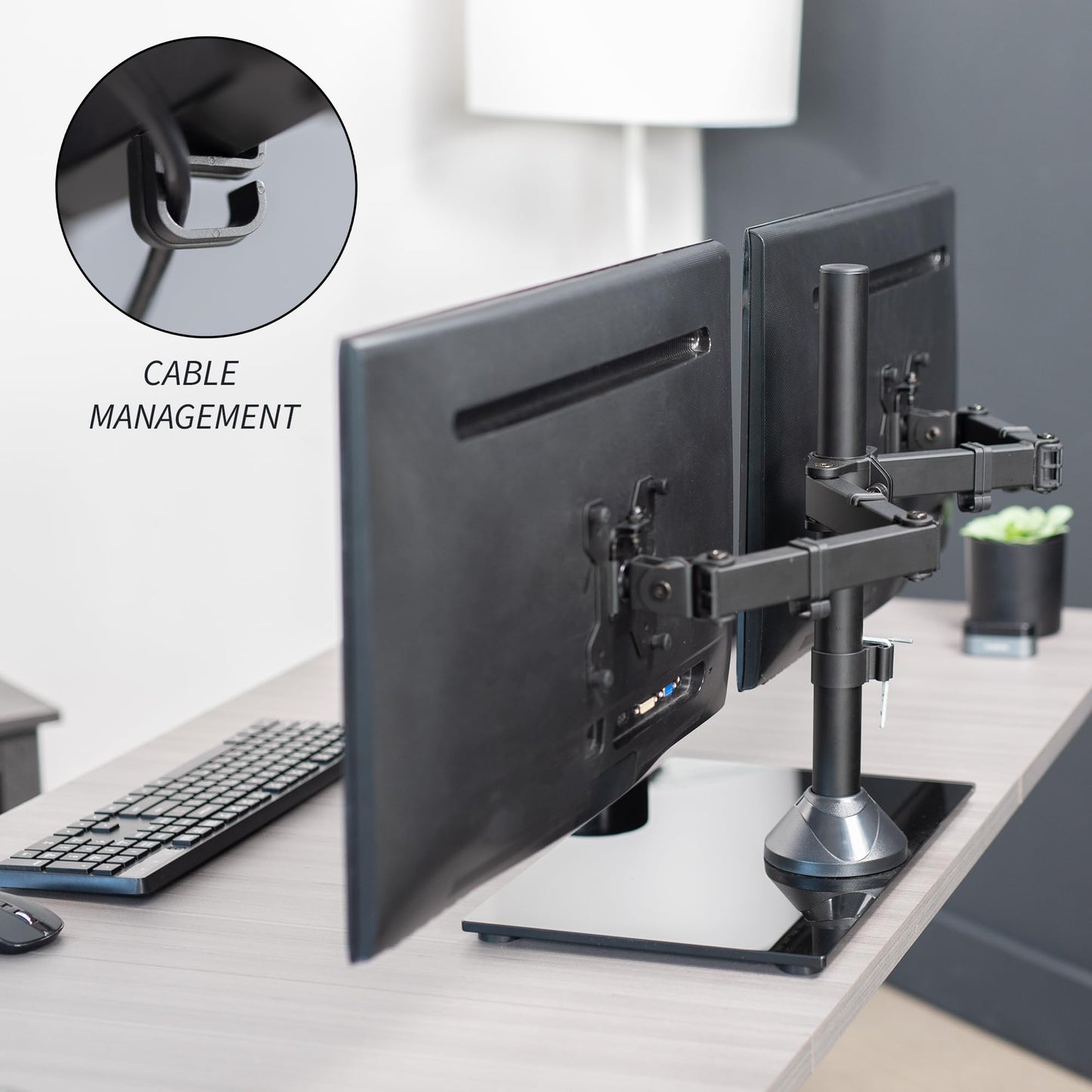 Soporte de Monitor Doble VIVO Negro Independiente con Base de Vidrio Elegante y Brazos Ajustables