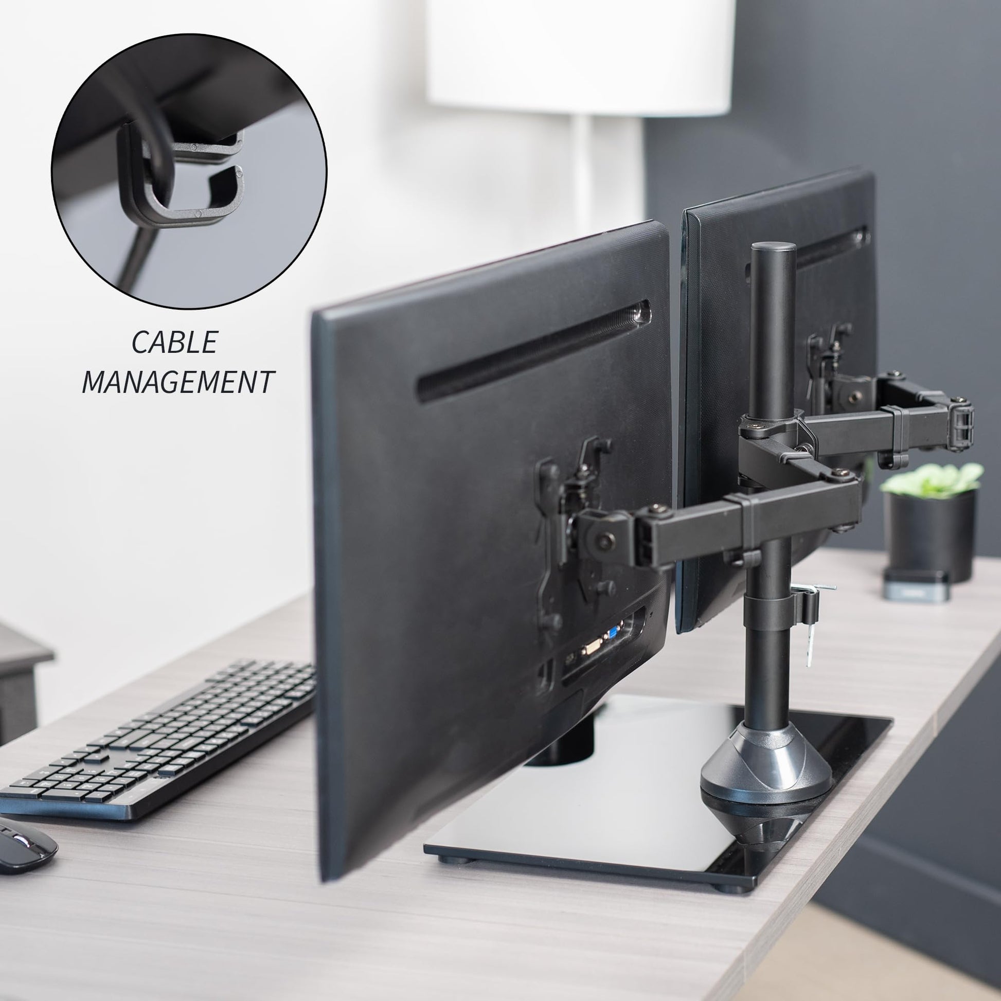 Soporte de Monitor Doble VIVO Negro Independiente con Base de Vidrio Elegante y Brazos Ajustables