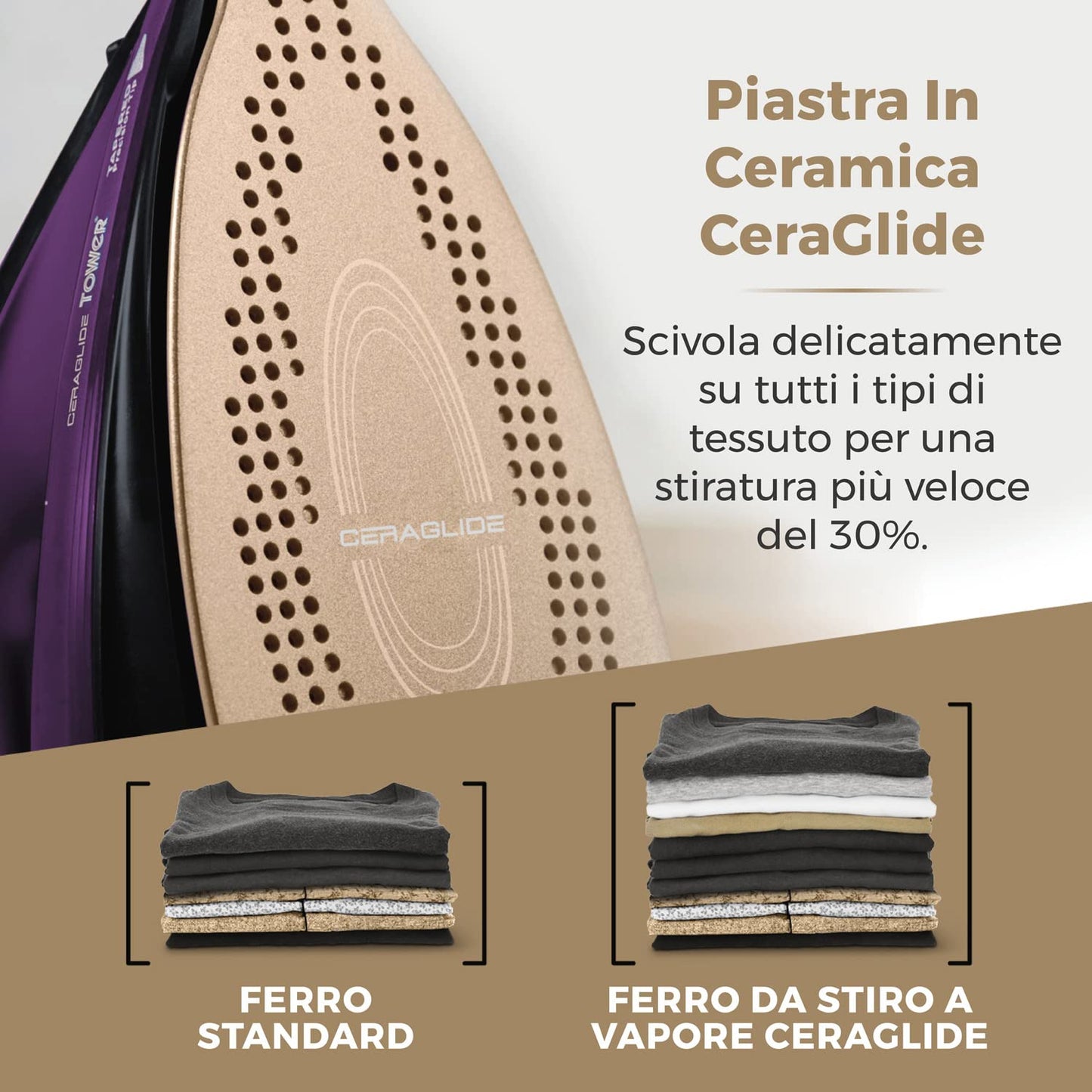 Plancha de Vapor Inalámbrica Tower CeraGlide morada con Suela de Cerámica y Vapor Variable