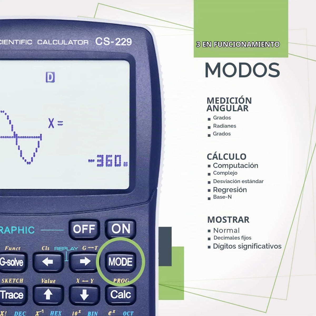 Calculadora Científica CATIGA CS229 Múltiples Modos Funciones Gráficas Interfaz Intuitiva