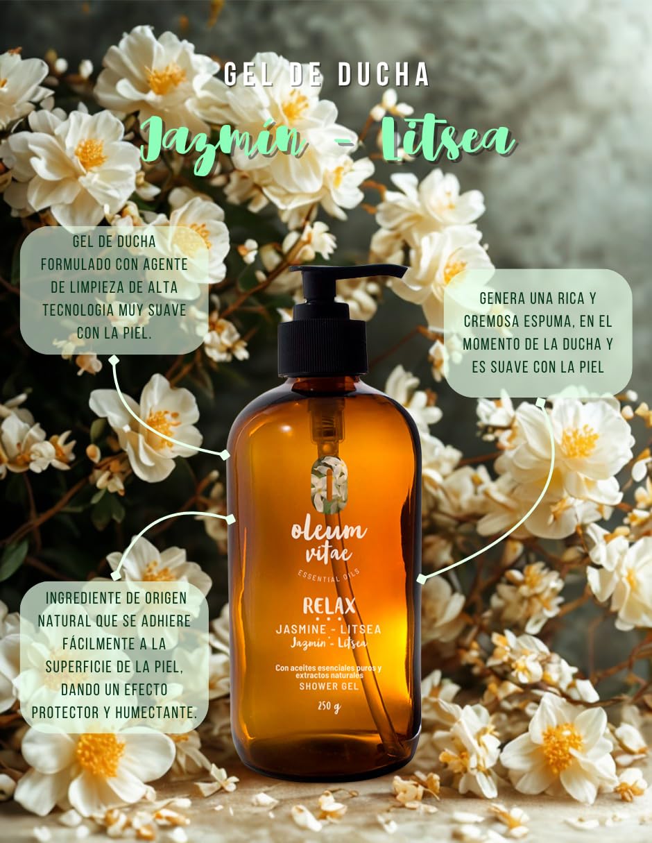OLEUM VITAE Gel de Ducha con Aceite Esencial de Litsea. Altamente hidratante. Con Extractos de Caléndula, Aloe Vera y Manzanilla. 250gr