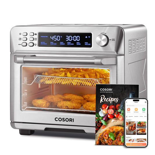 COSORI Smart 12 en 1 Freidora de aire Horno tostador, encimera de horno de convección Airfryer, hornear, asar, recalentar, pollos de engorde, deshidratar, 75 recetas y 3 accesorios, 26 cuartos de