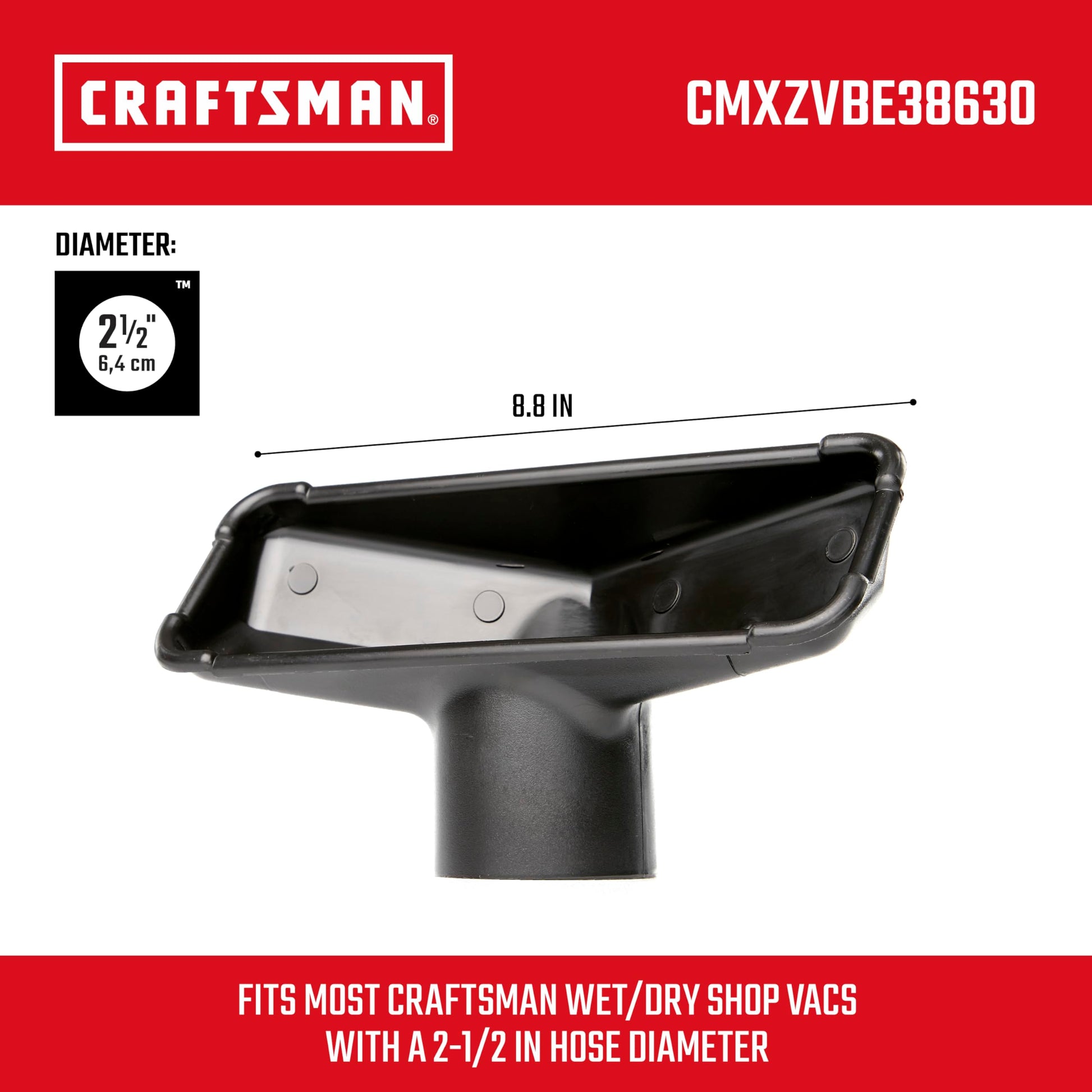 CRAFTSMAN CMXZVBE38630 2-1/2 pulgadas. Boquilla utilitaria para aspiradora en húmedo/seco, accesorio de aspiradora de grado industrial para limpiar superficies duras, se adapta a 2-1/2 pulgadas