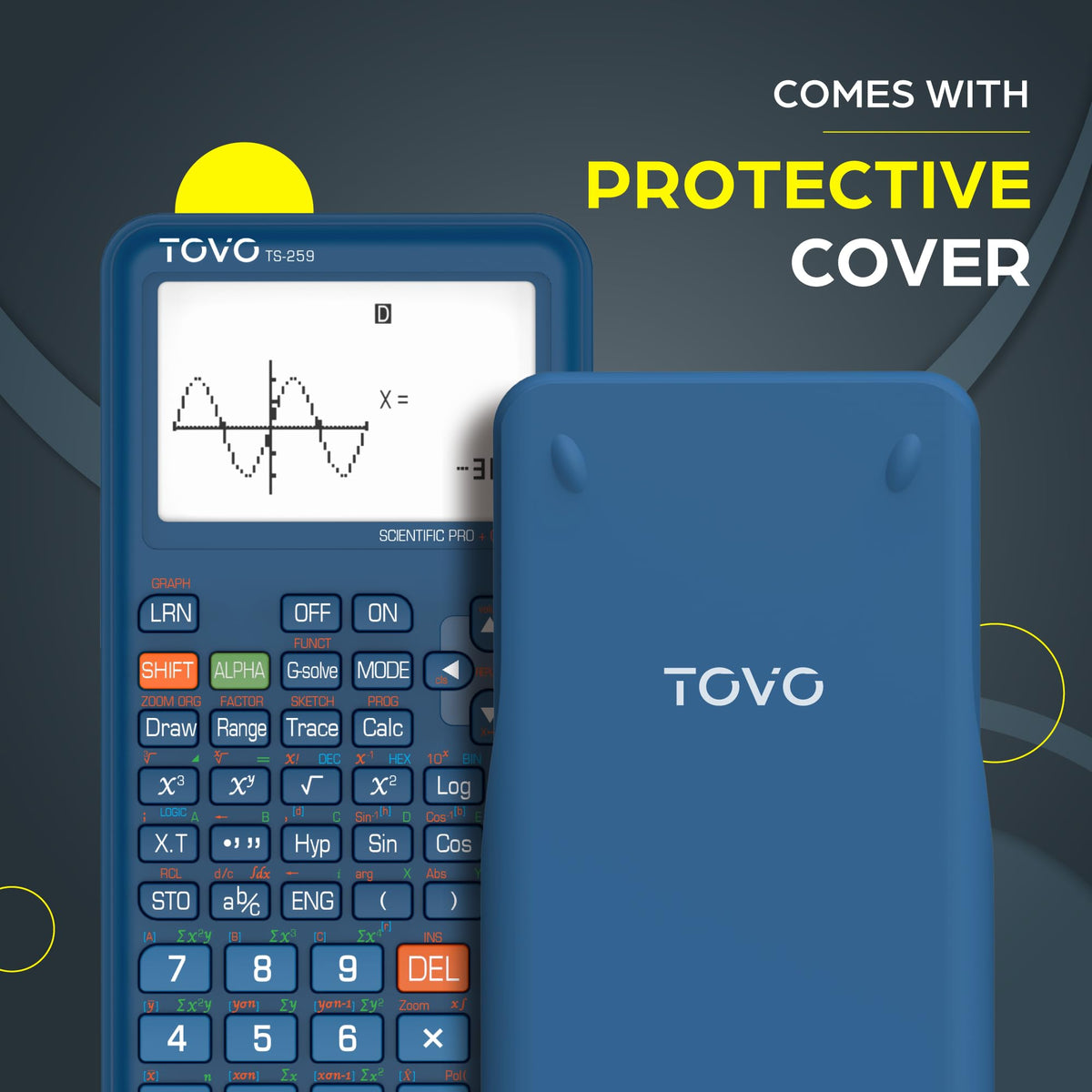 Calculadora Científica TOVO TS-259 Negra con Visualización Grande y Funciones Gráficas Avanzadas