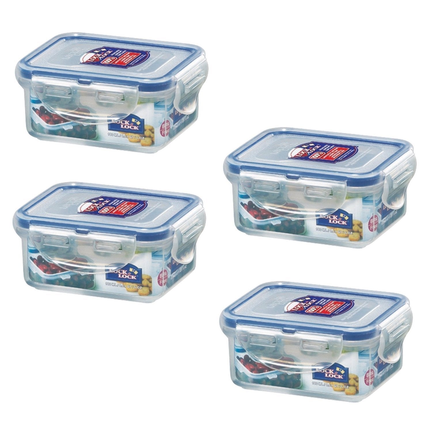 (Pack of 4) LOCK & LOCK Airtight Rectangular Food Storage Container 6.08-oz / 0.76-cup