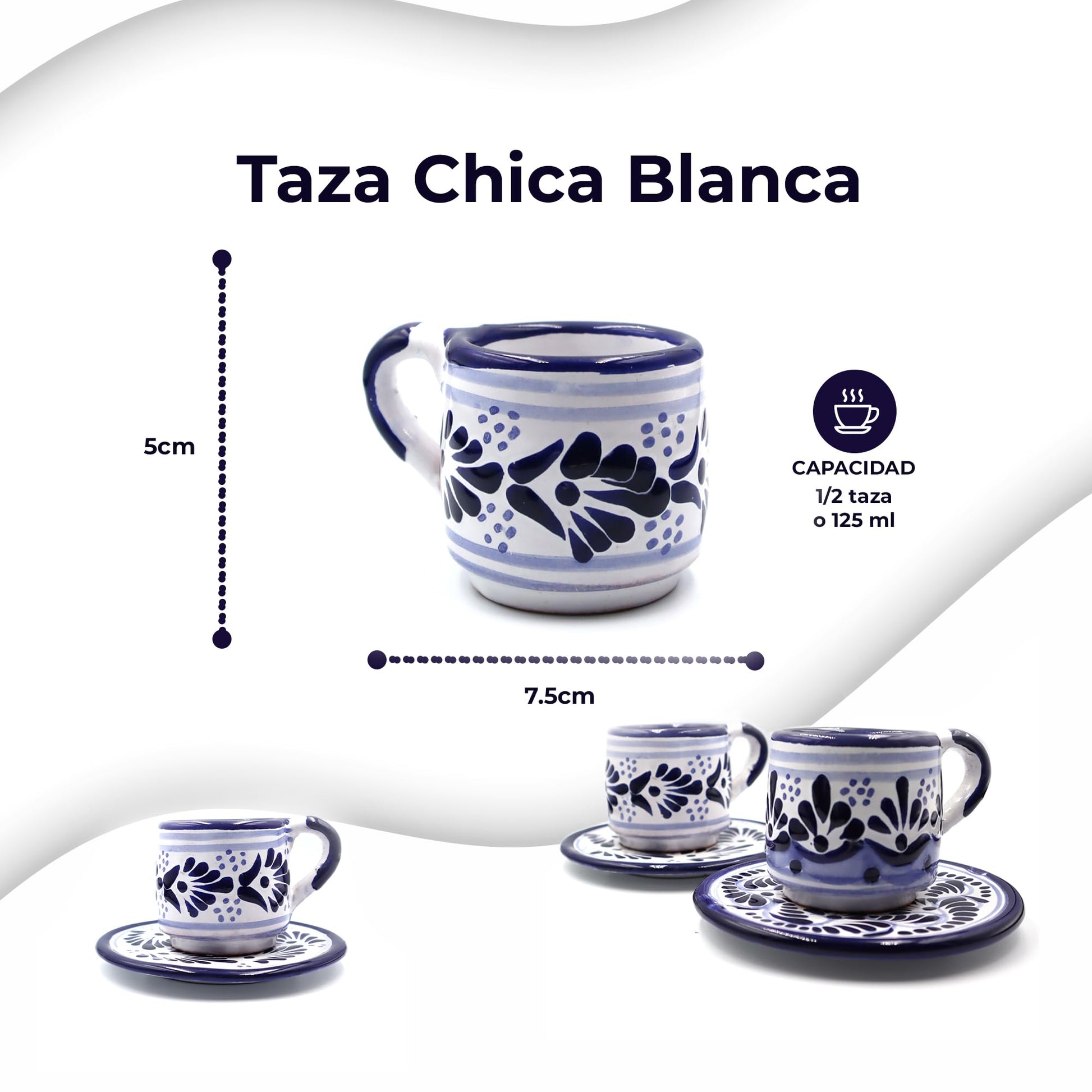 Juego de Tazas de Café Expresso Nubexpo Talavera Poblana Artesanía Mexicana 2 Piezas