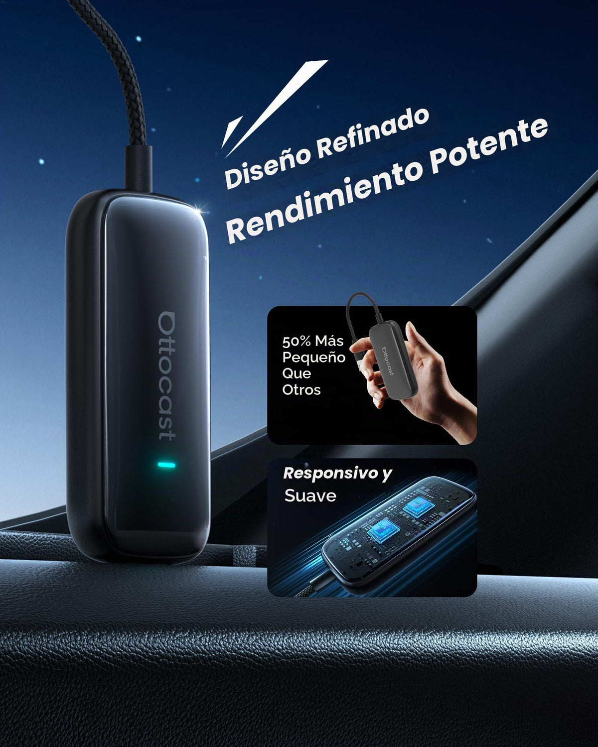 Adaptador Inalámbrico OTTOCAST Play2Video Ultra WiFi 5 GHz Compatible CarPlay y Android Auto para Coche