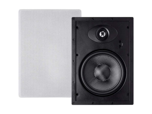 Mono 2-Way Carbon Fiber In-Wall Speakers - 8 Inch (Pair) with Paintable Magnetic Grille - Alpha Series