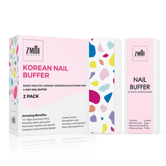 ZMOI- Bloque pulidor de uñas Pro Nail Buffer Block – Paquete de 2 Bloque pulidor de uñas coreano de 4 direcciones con brillo lujoso, color rosa – Brillo natural