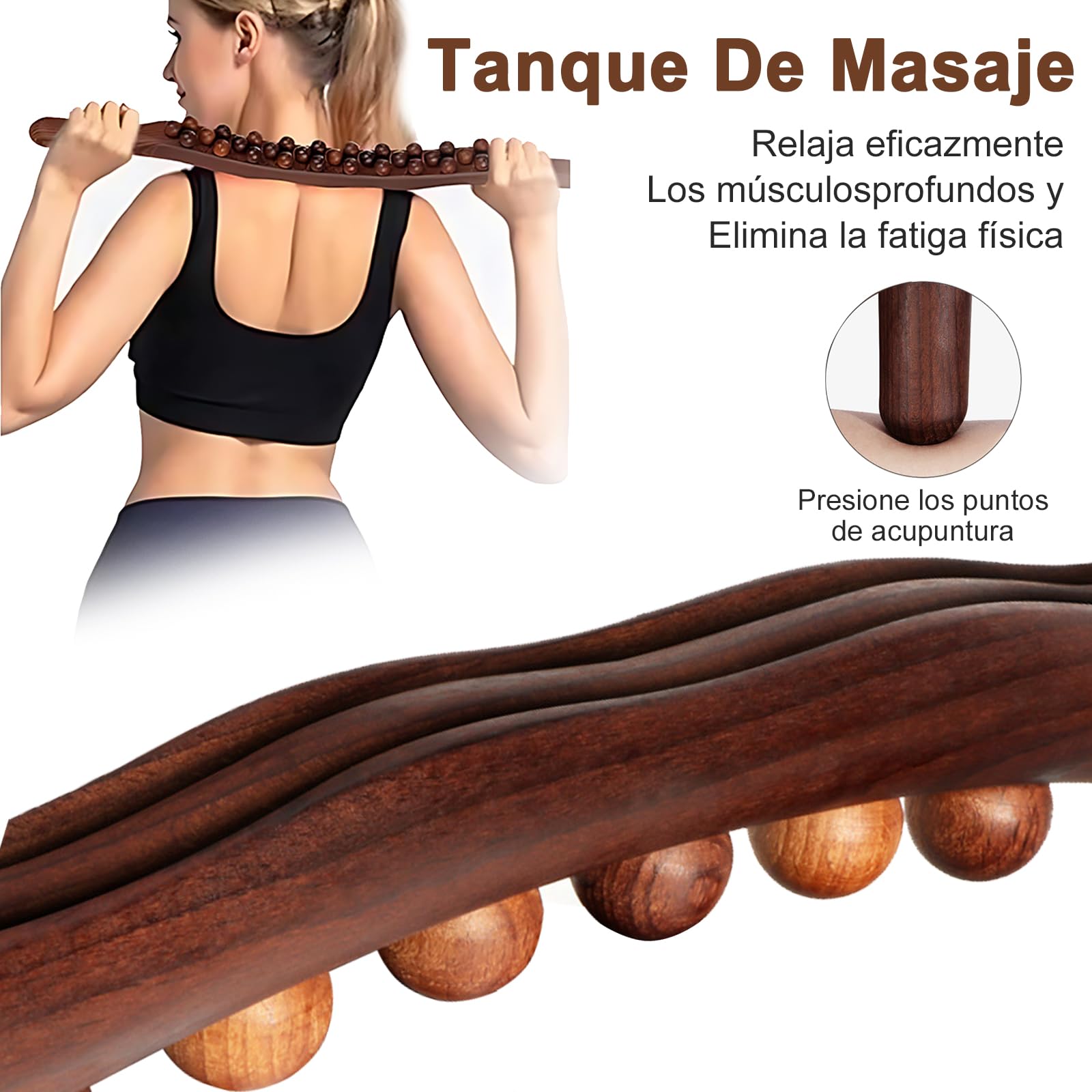 Herramienta de Masaje Gua Sha de Madera, 31 Beads Scraping Massage Bar, Masaje muscular Barra, Adecuado para la espalda, El abdomen y los hombros de todo el cuerpo para aliviar el dolor muscular
