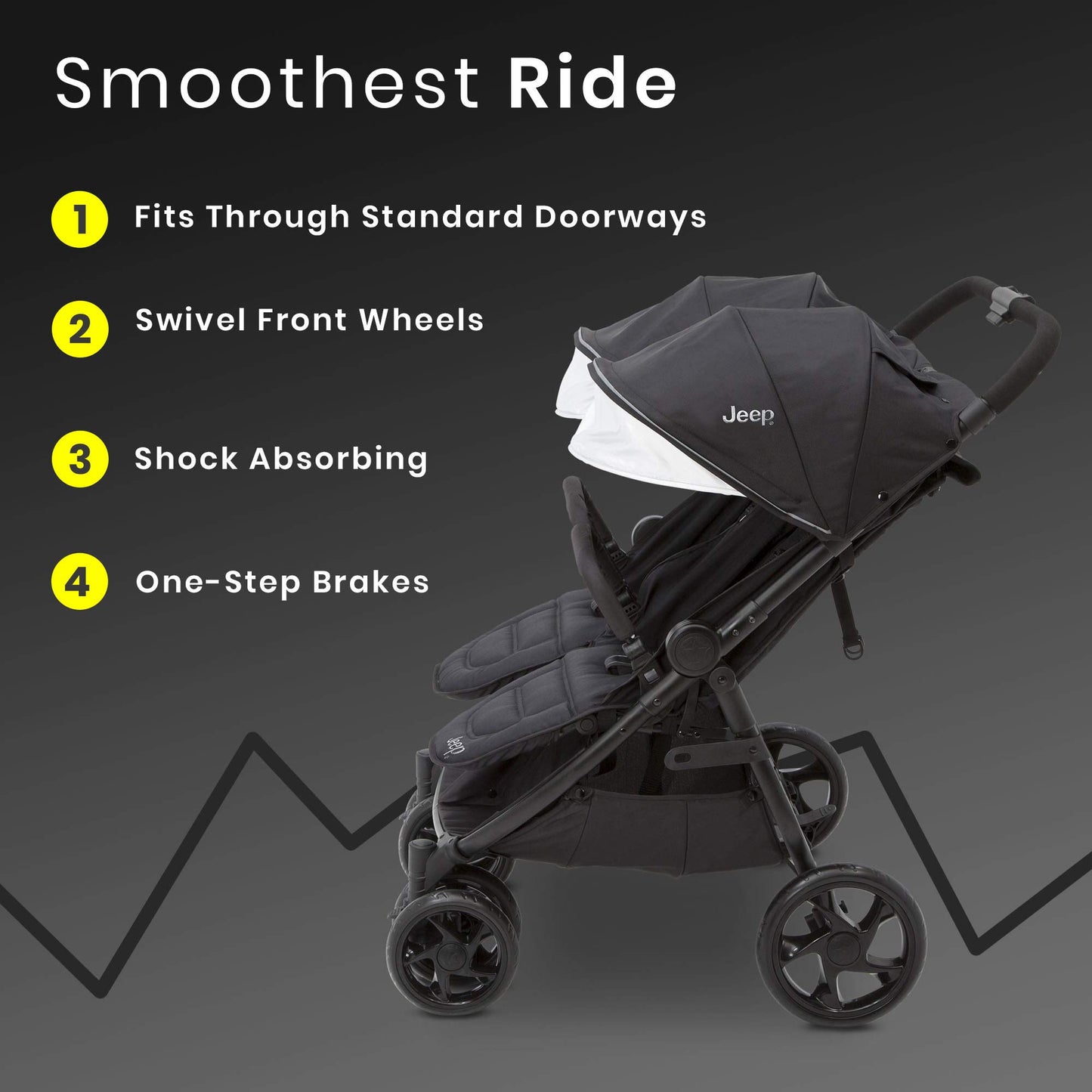 Jeep Destination - carriola doble ultraligero lateral x lateral, medianoche
