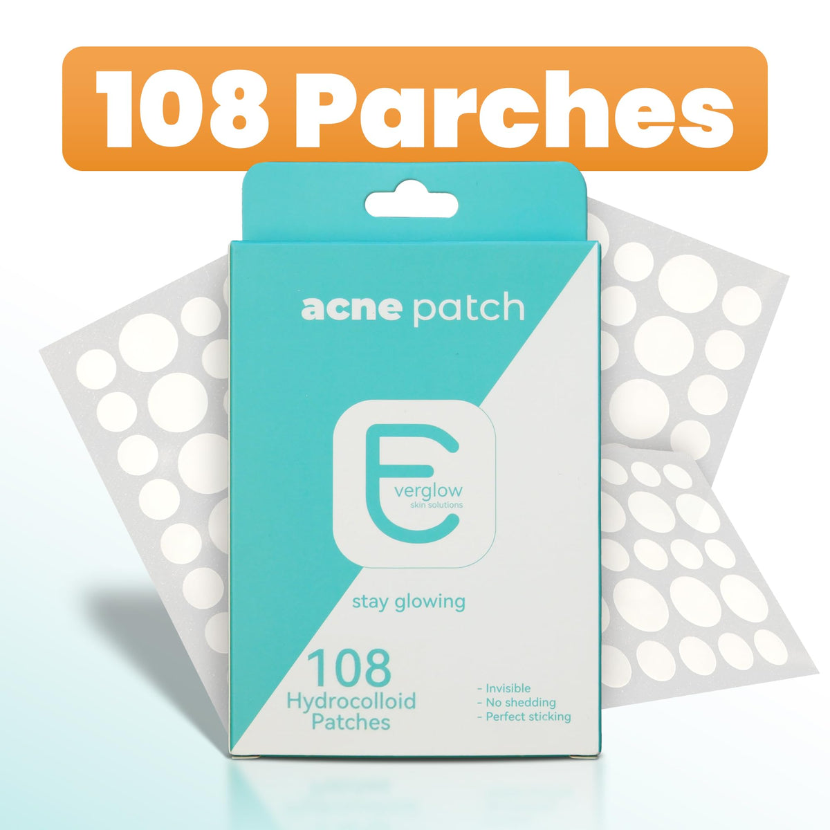 108 Parches para Acné con Hidrocoloide, Parches para Espinillas y Granitos, Invisibles y Ultra Delgados, Protección Día y Noche, 8mm y 10mm – Everglow Skin Solutions