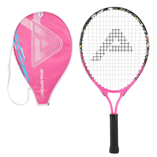 AMA SPORT - Raqueta de tenis para niños pequeños, kit de iniciación de 17-25 pulgadas, para niñas, rosa y niño, amarillo, con correa de hombro de nailon 420D, color rosa graffiti, Una talla