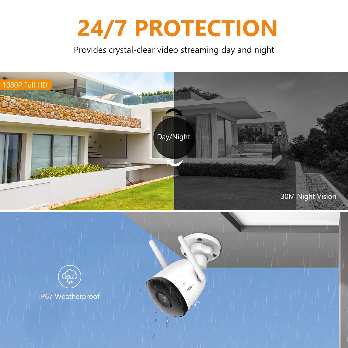Imou Bullet 2C - Cámara IP Bullet WiFi de 2 Megapíxeles, Lente de 2.8mm, 102 Grados de Apertura, Micrófono Integrado