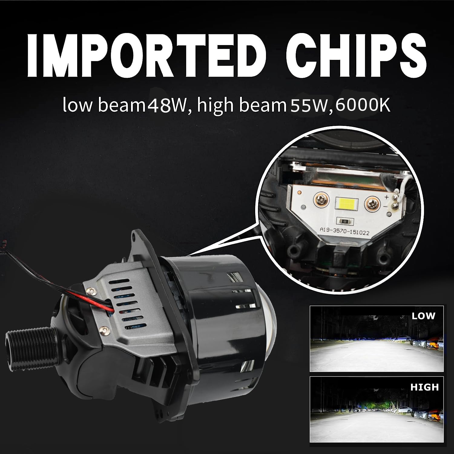 Lente de Proyector LED Yufanya Blanco con Doble Reflector de 7,6 cm para Faros Delanteros