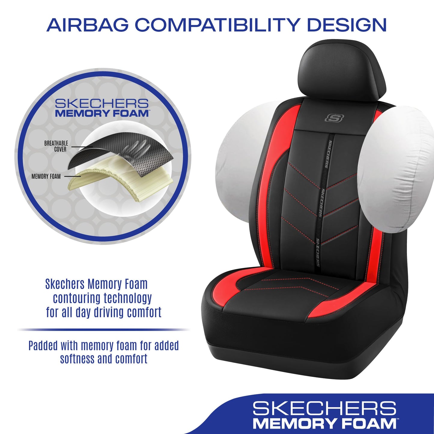 Skechers Fundas para Asientos de Coche, Fundas de Asiento de Piel Sintética de Lujo, Protector de Asiento de Coche Impermeable Antideslizante para Asientos Delanteros, Accesorios para Coche