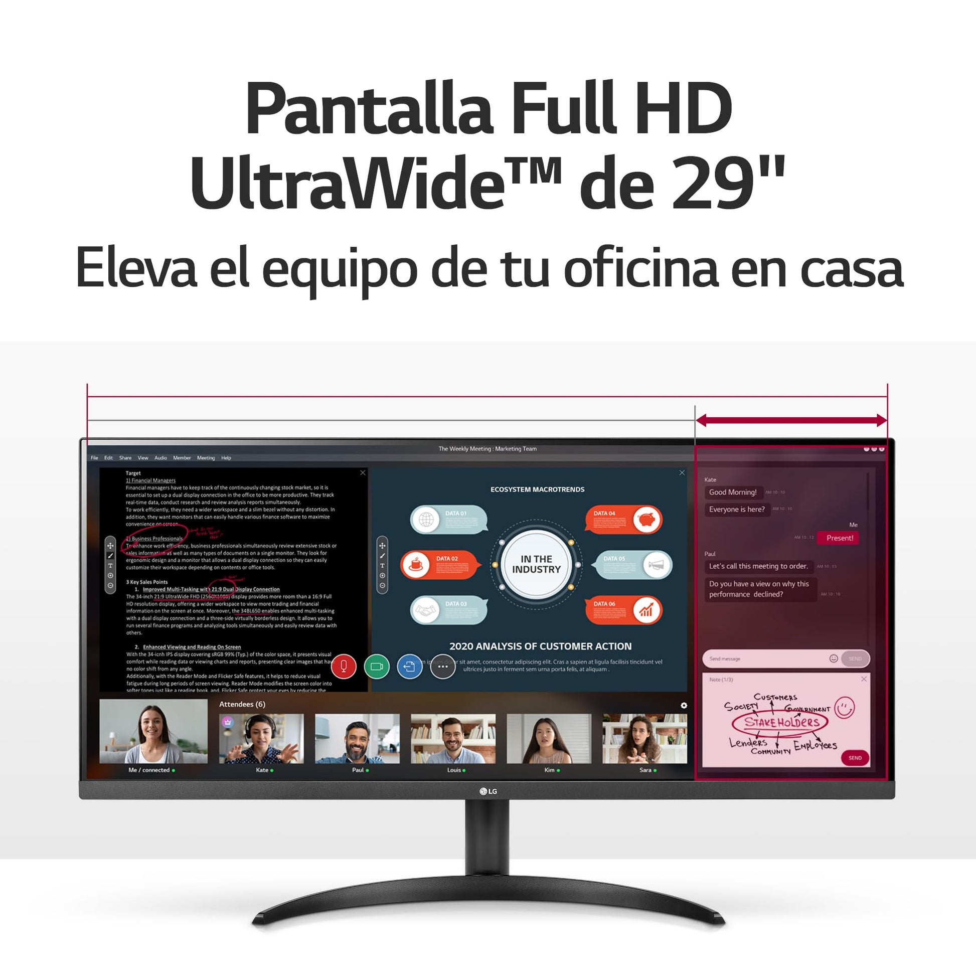 LG Monitor 29WQ500 IPS FHD(2560 x 1080) Multi tasks 29 Pulgadas Ultra Wide,100 Hz, 5 ms (GtG), Contrast Ratio de 1000:1, Compatible con AMD Freesync