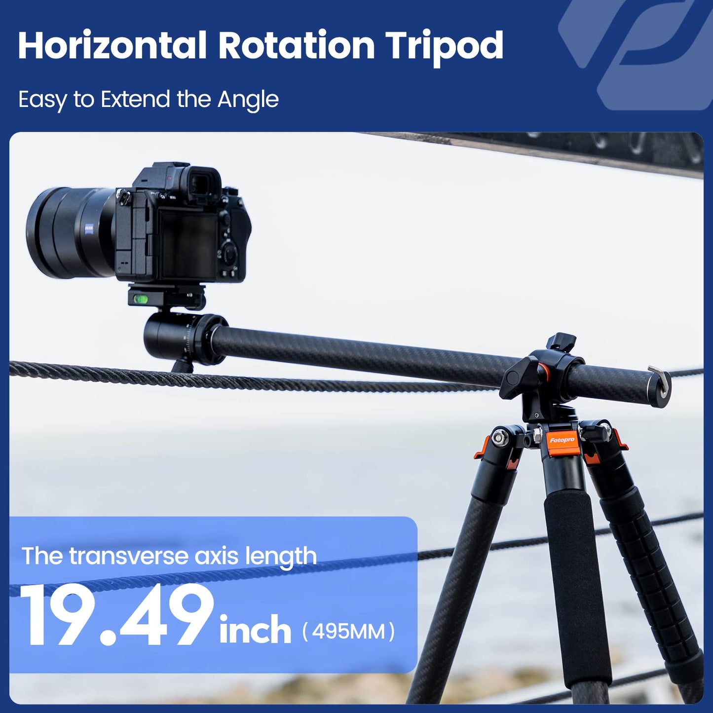 Fotopro - Trípode Horizontal de Fibra de Carbono, trípode de cámara de 75 Pulgadas con Cabezal de Bola de 360 Grados, Placa de liberación rápida para videocámara DSLR, trípode 2 en 1, Carga máxima de