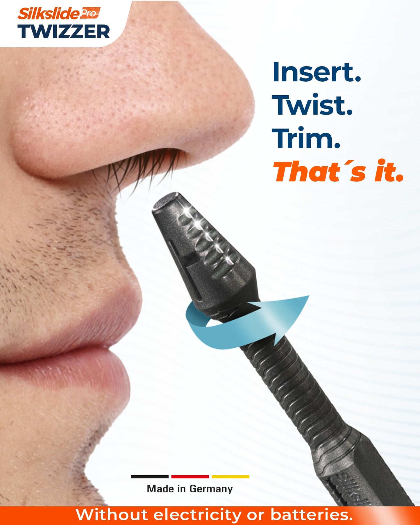 Silkslide TWIZZER, recortadora de pelo de nariz y oído para hombres y mujeres, depilación nasal, cuchillas alemanas, diseño patentado, sin electricidad ni baterías