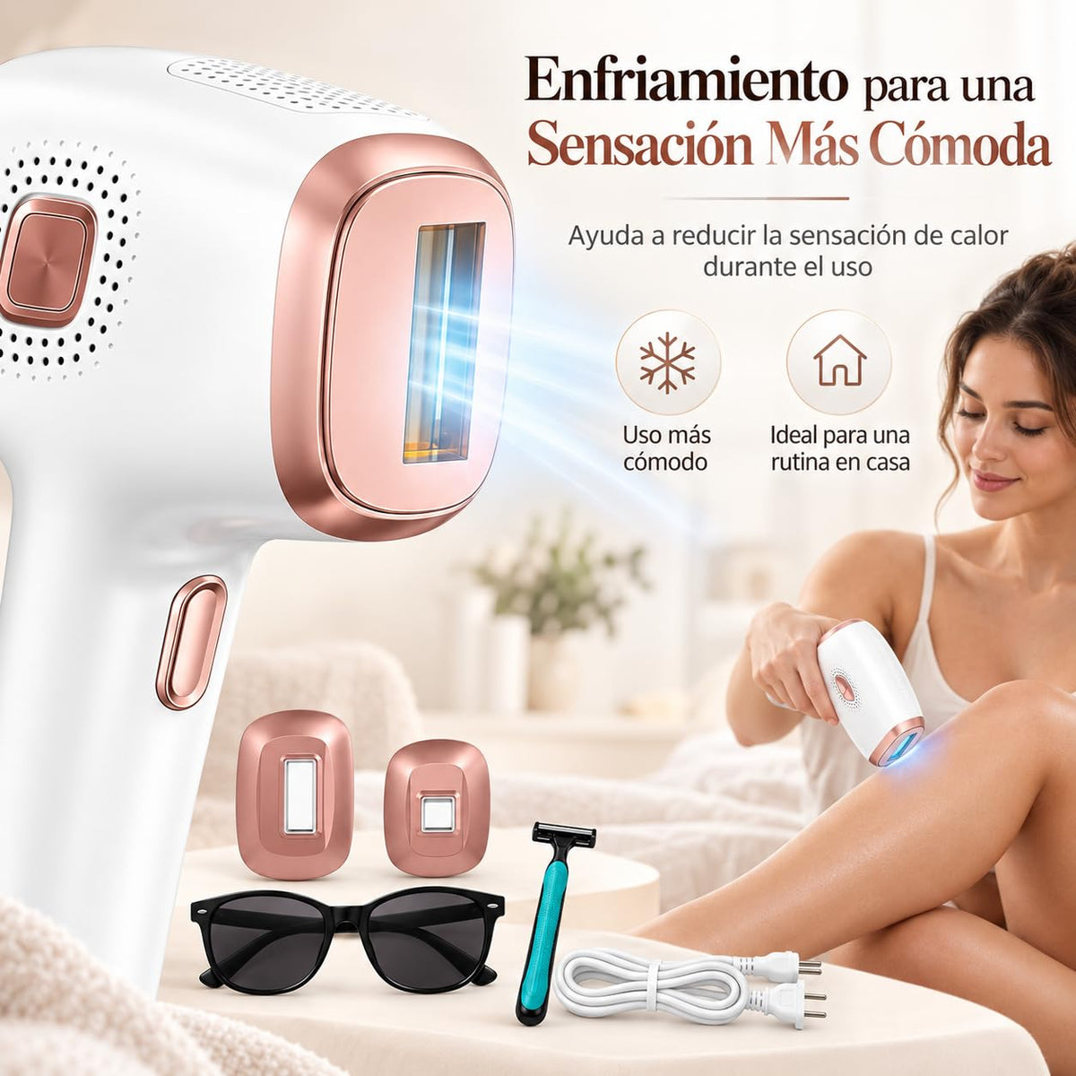 JFHBSS Depiladora IPL con Enfriamiento, 9 Niveles y 2 Cabezales para Mujer