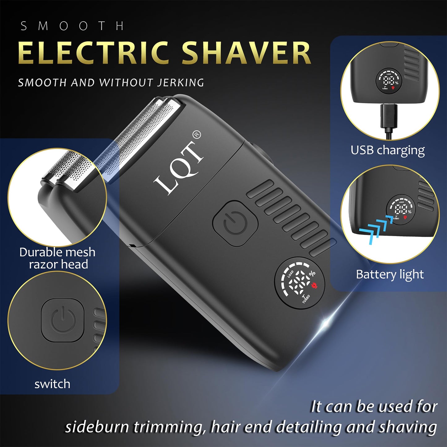 Afeitadora eléctrica de aluminio para hombre, kit de aseo de 3 piezas con cuchillas flotantes y pantalla LED, IPX7 resistente al agua, cortadora de barba húmeda/seca, maquinilla de afeitar eléctrica