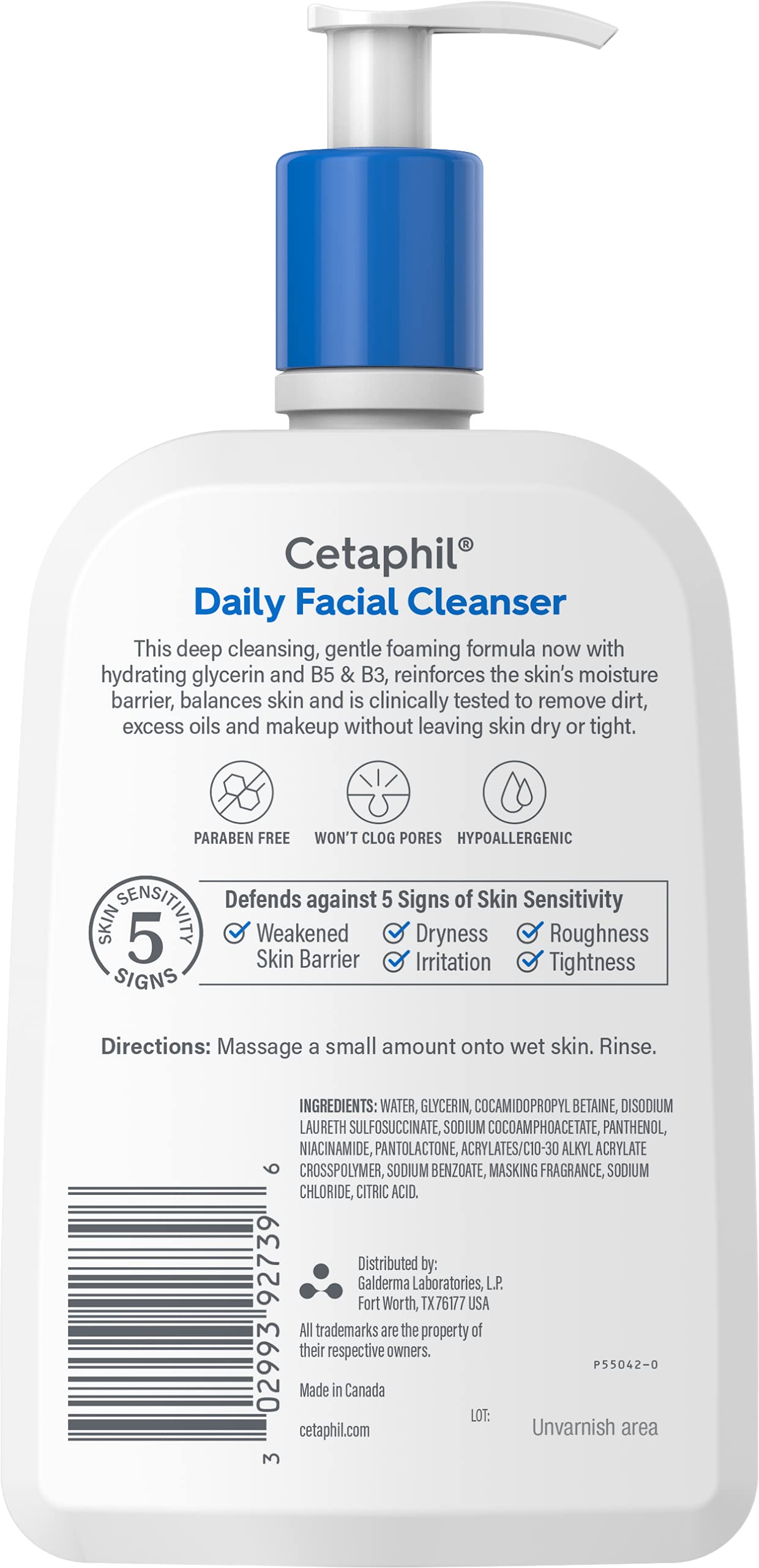 Jabón facial de CETAPHIL, limpiador facial diario para pieles sensibles, mixtas a grasas, NUEVO 20 oz, espuma suave, sin jabón, hipoalergénico