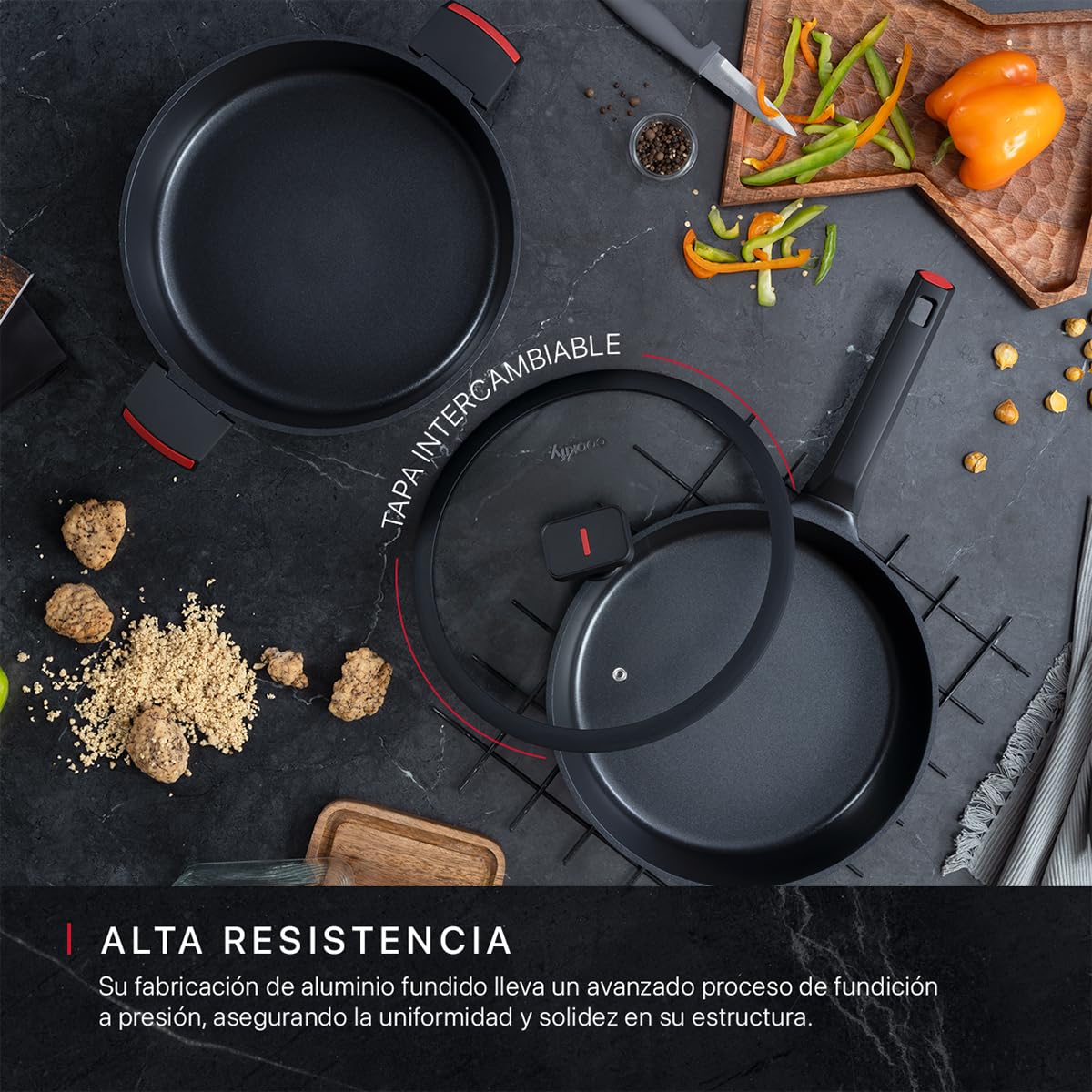 Cookify Set de Sarten y Cacerola de Aluminio con Revestimiento Antiadherente para todo tipo de estufas (3 piezas - 28 cm)