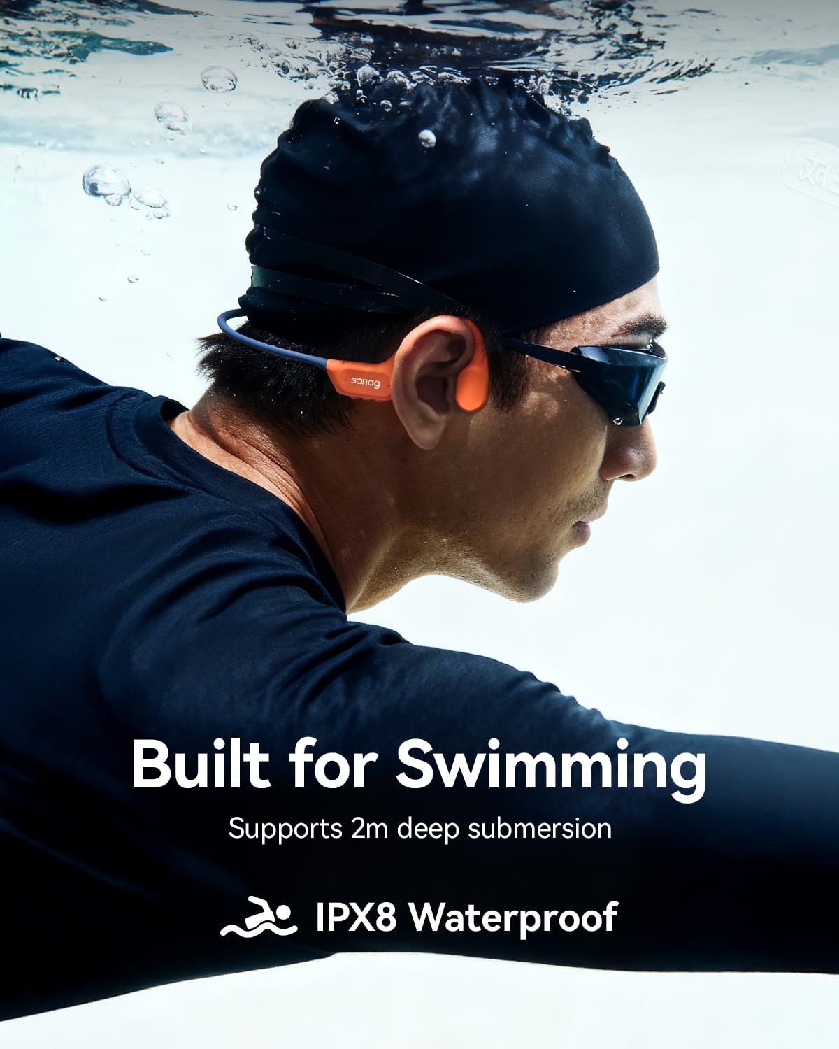 Auriculares de Conducción Ósea Sanag Silicona Impermeables IP68 Bluetooth 6.0 para Natación y Deportes