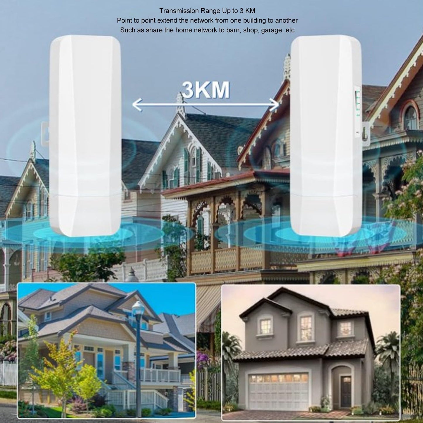 Puente Inalámbrico para Internet Satelital Starlink, Puente WiFi Punto a Punto 5.8G, 3KM Larga Distancia, 2 Puertos LAN RJ 45 Puente WiFi Ethernet con Antena Alta Ganancia de