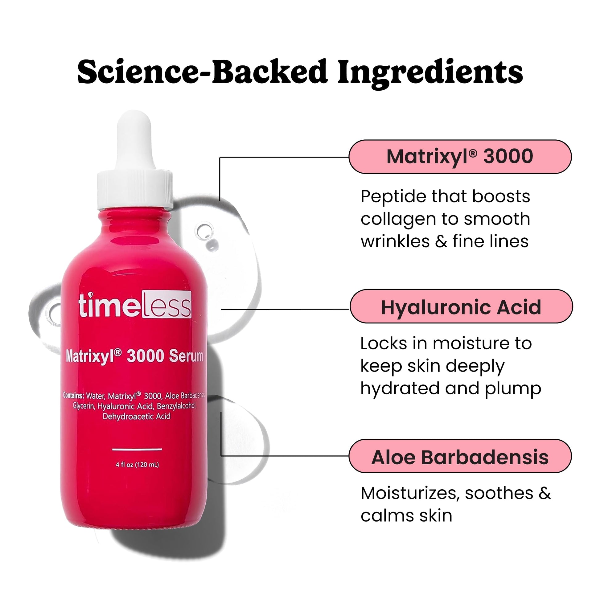 TIMELESS SKIN CARE | Sérum MATRIXYL® 3000 | Suero de Cuidado Facial que fortalece la barrera cutanea | Aumenta la Producción de Colágeno e Hidrata | Para todo tipo de pieles | 120ml