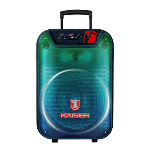 Bocina Profesional de 15 Pulgadas con Luz Flama Frontal Recargable, 35W RMS, Bluetooth, FM, USB, Micro SD, Aux, Micrófono Alámbrico y Ruedas para fácil transportación y manija retráctil KSW-3515