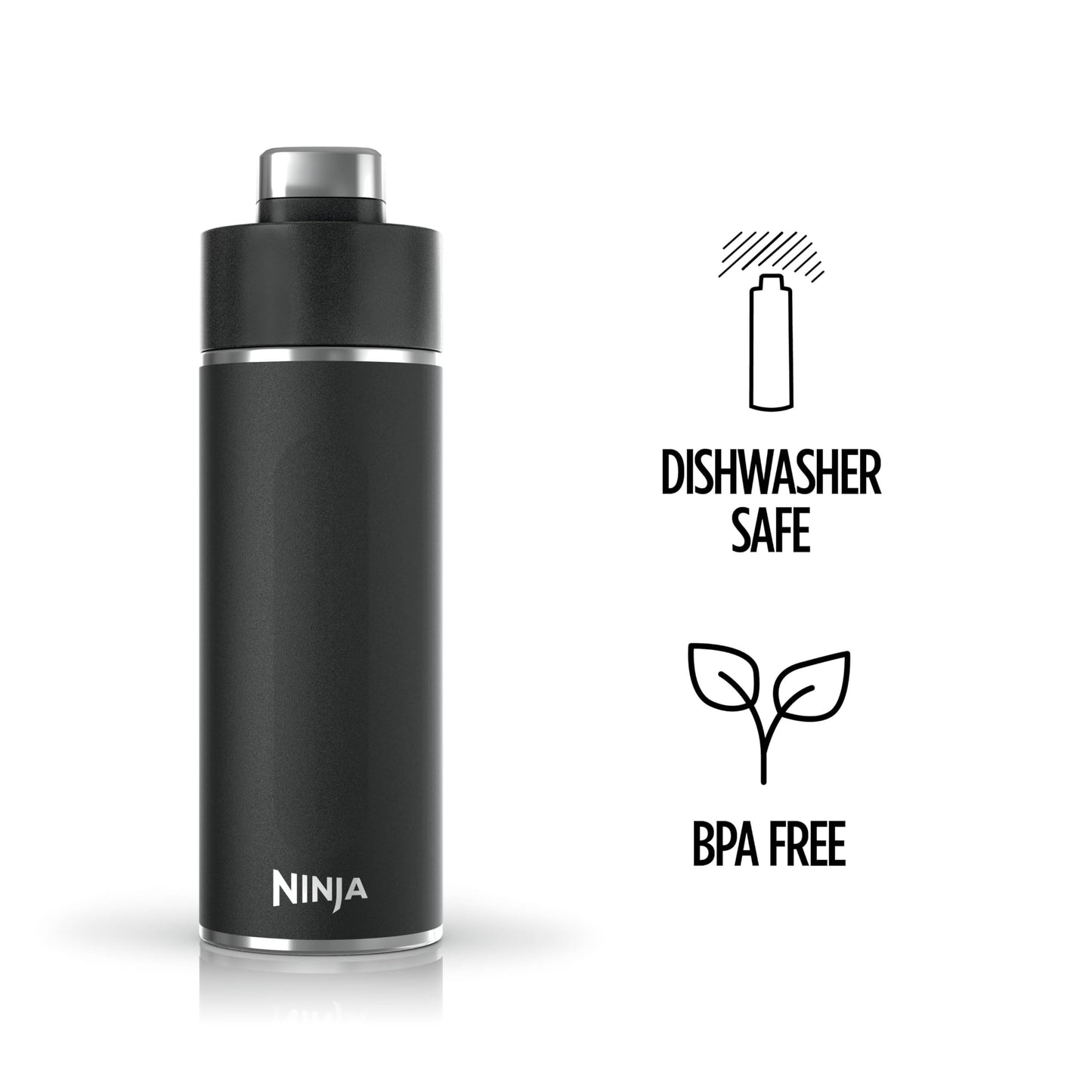 Botella de Agua Ninja Negra de Acero Inoxidable Aislada para Bebidas Gaseosas 24 Onzas
