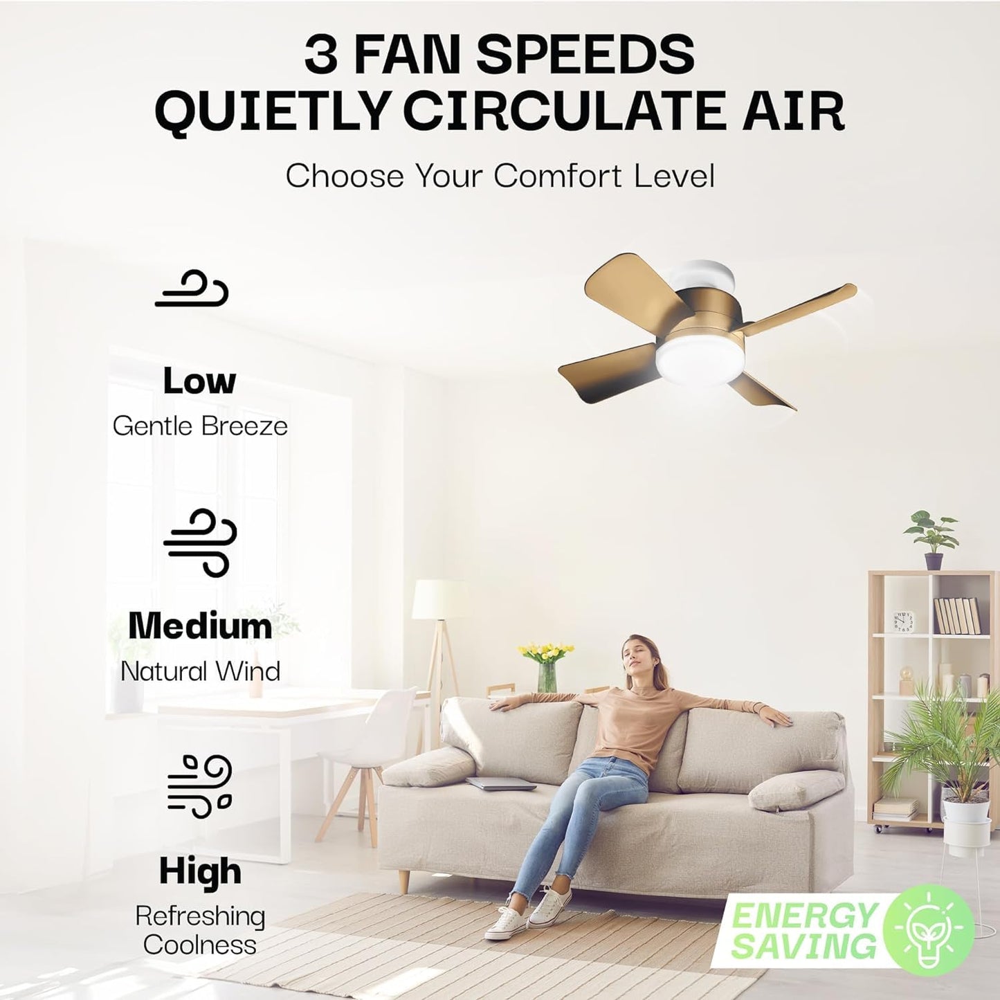 Bell + Howell - Ventilador de techo con socket, con luces led y control remoto, repuesto de foco, para dormitorio, cocina, sala, 1000 lúmenes, 5000 Kelvins, bronce