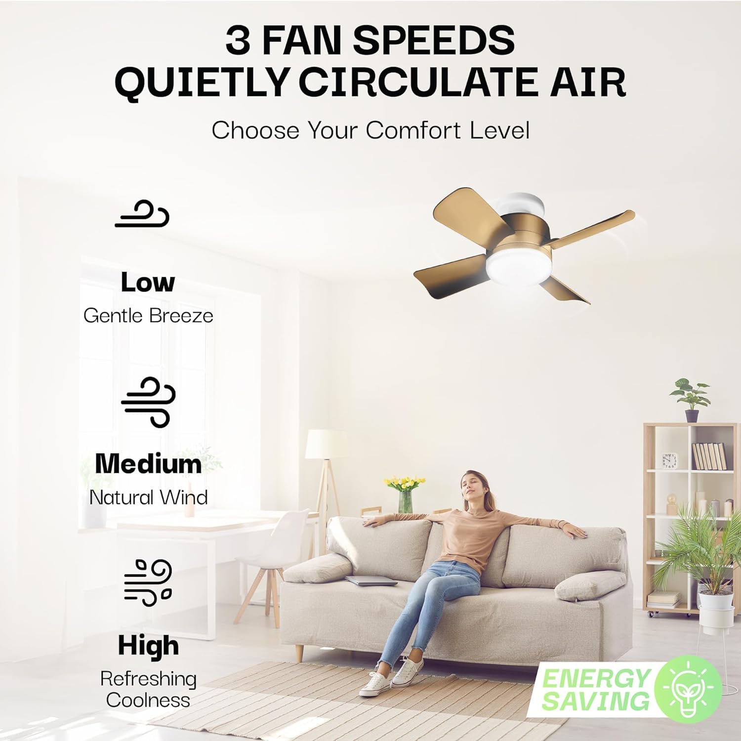 Bell + Howell - Ventilador de techo con socket, con luces led y control remoto, repuesto de foco, para dormitorio, cocina, sala, 1000 lúmenes, 5000 Kelvins, bronce