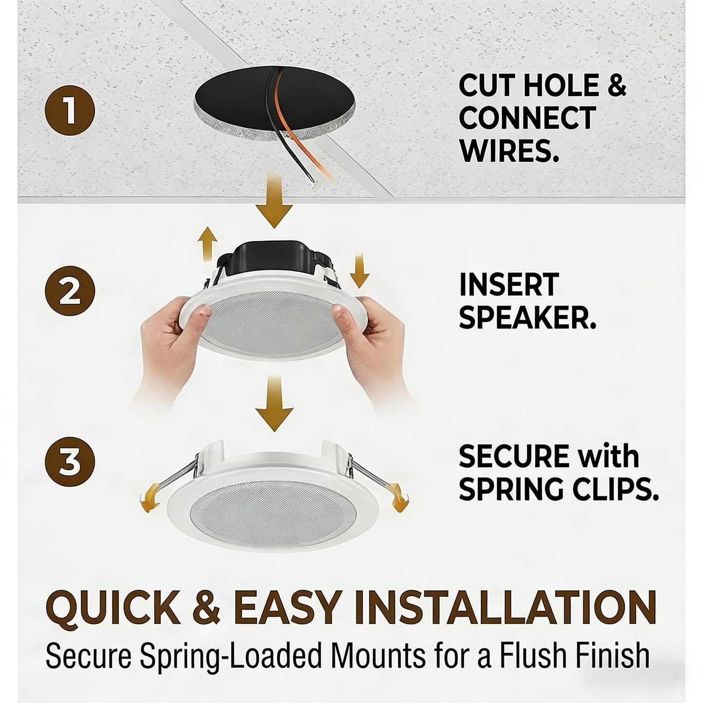 STUDIOFINIX - Altavoz de techo comercial de 6 pulgadas, 70 V, 3 W/7.5 W/15 W de potencia, respuesta de frecuencia de 80 Hz-20 KHz, altavoz PA de montaje en techo para restaurantes y oficinas (2 pares)