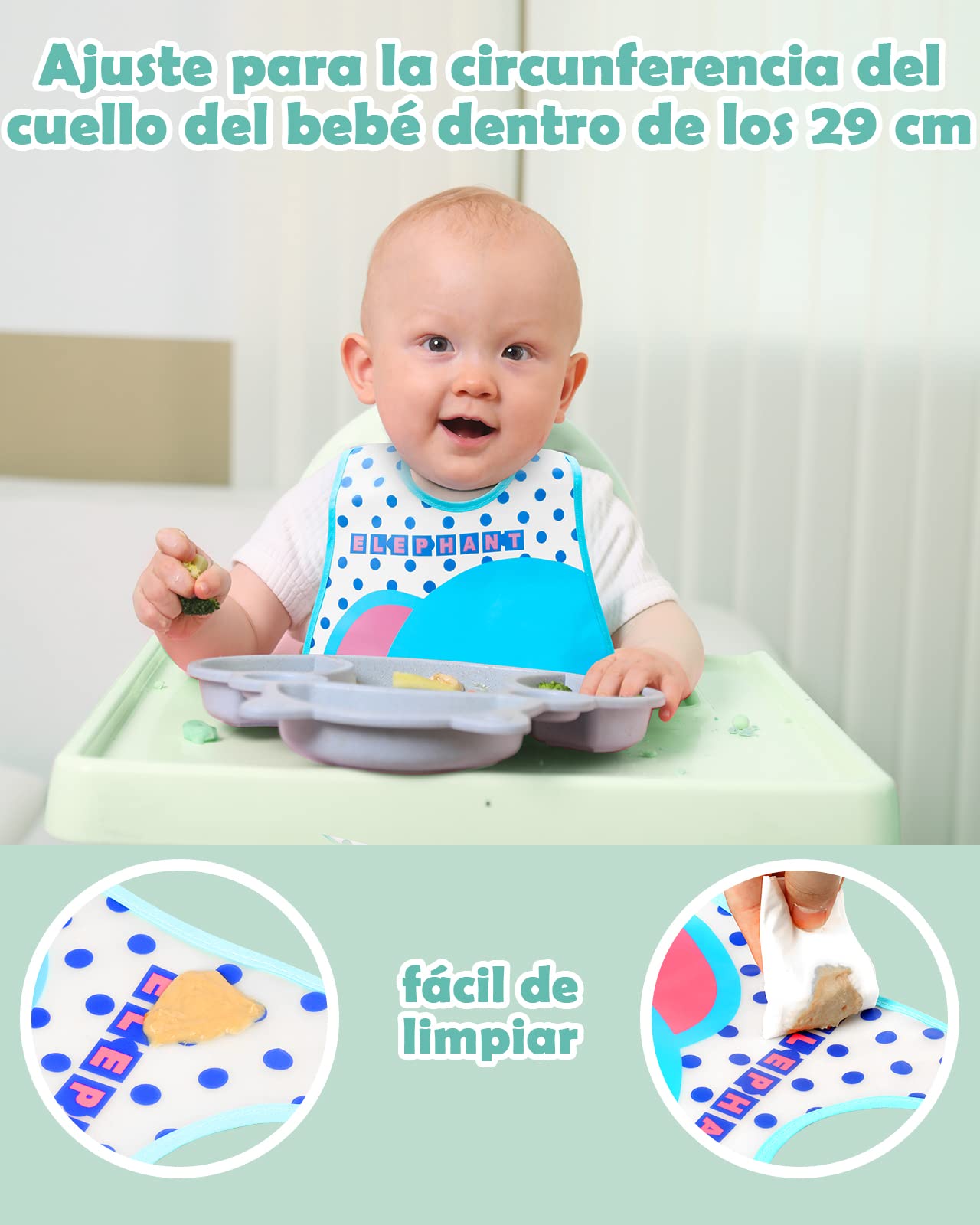 Lictin 8 Baberos Unisex Impermeables de EVA para Bebés con Diseños Animados，Asserproof babero Unisex babero bebé lavable para 6-36 meses de edad