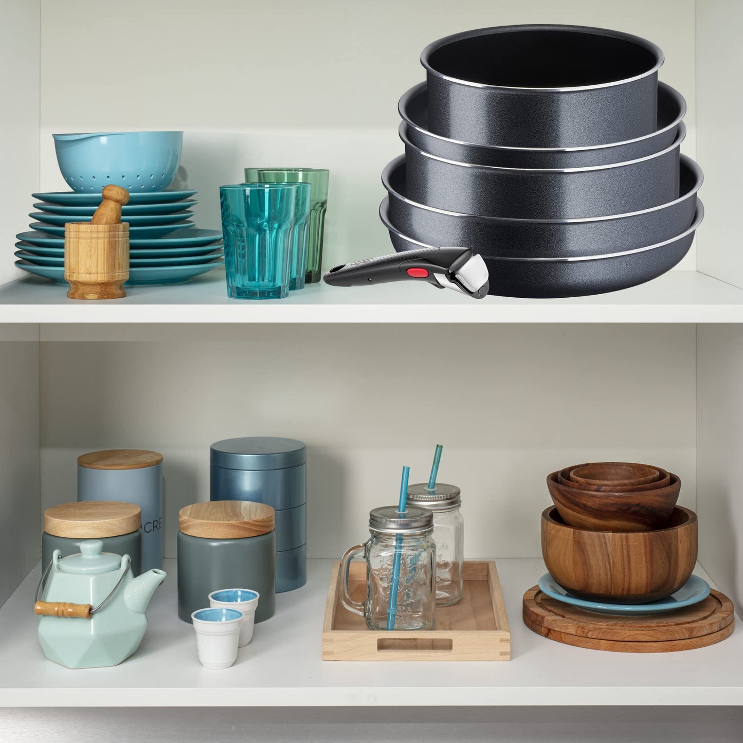 T-fal Ingenio XL Force Batería de Cocina de 12 piezas con Mango Removible, Antiadherente Titanium 2x, tecnología Termo-Señal y base de difusión, L1589002