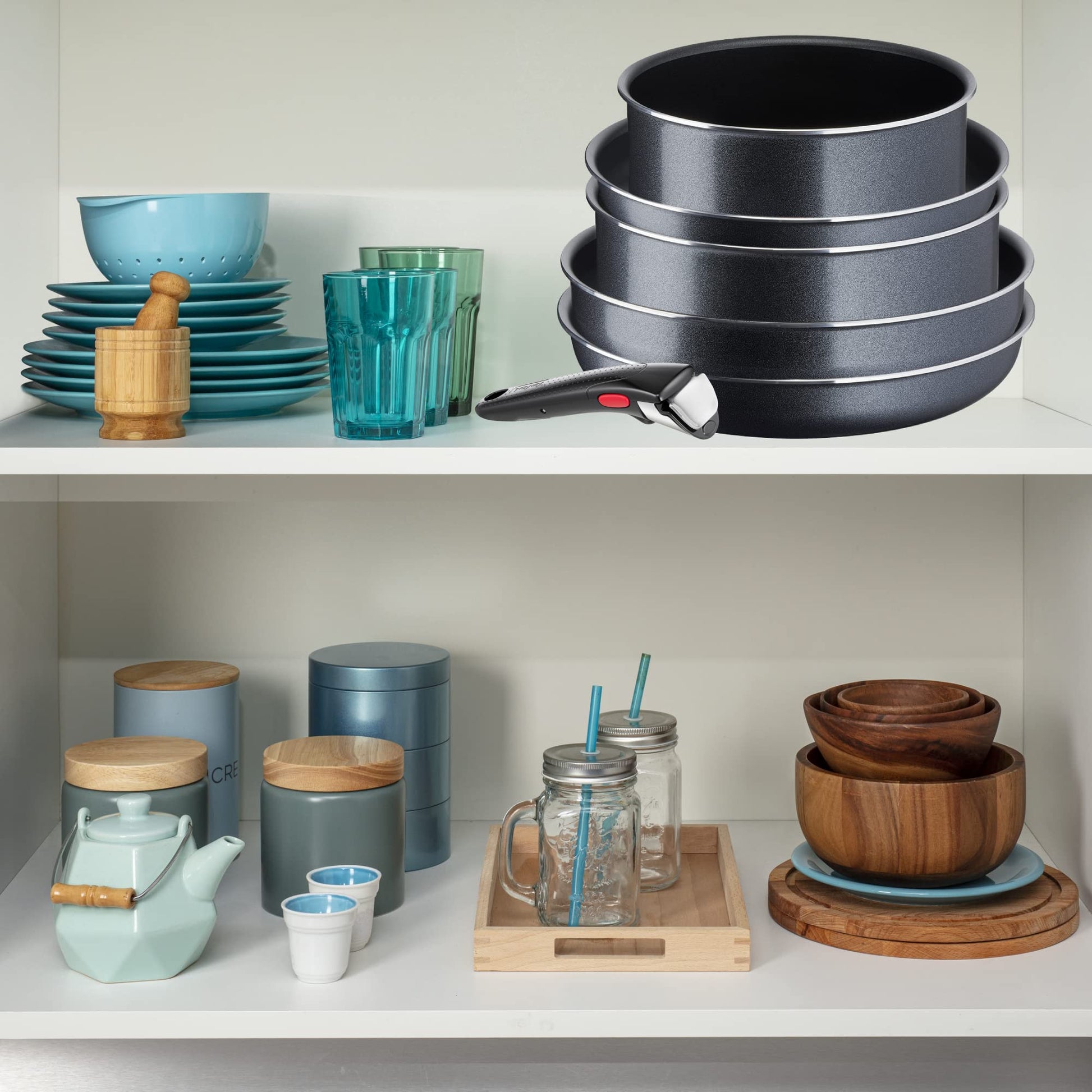 T-fal Ingenio XL Force Batería de Cocina de 12 piezas con Mango Removible, Antiadherente Titanium 2x, tecnología Termo-Señal y base de difusión, L1589002