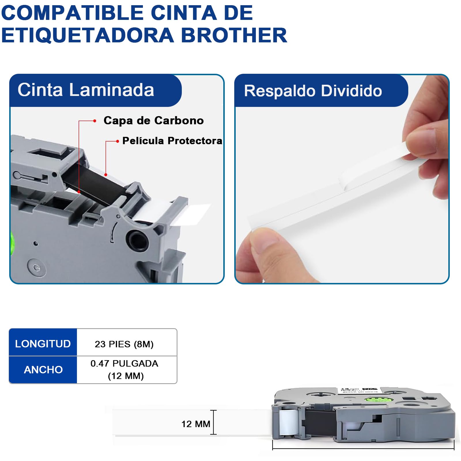 Compatible Cinta de Etiquetadora Brother en Negro sobre Blanco, 6PSC, Compatible Cinta de Rotulador Brother(12MM*8M), TZE-231 TZ-231 Label Tape para PT-D210 PT-D200 PT-H110 PT-D600 PT-1010 PT-1800