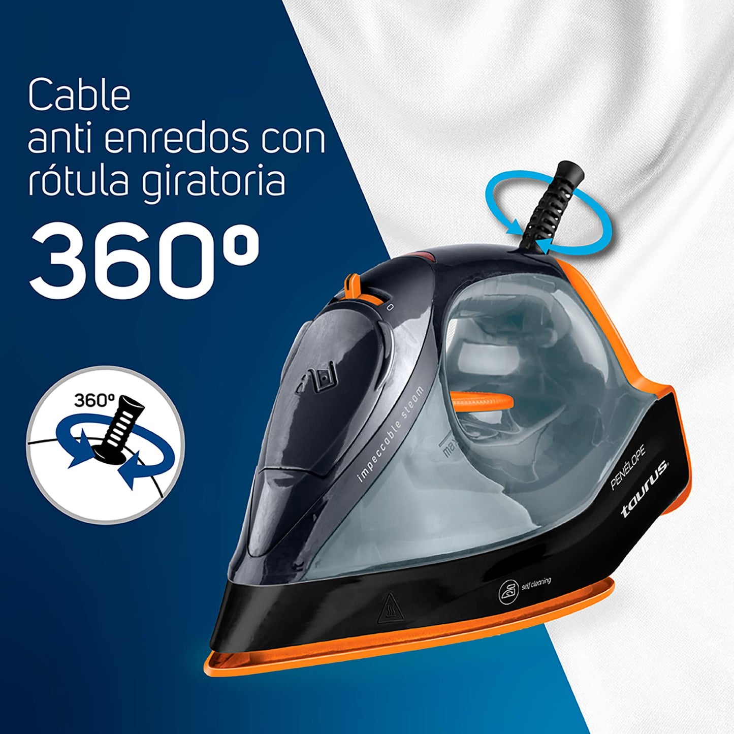 Plancha de Vapor Taurus Penelope Anti enredos Compacta con Suela Antiadherente y Control de Temperatura