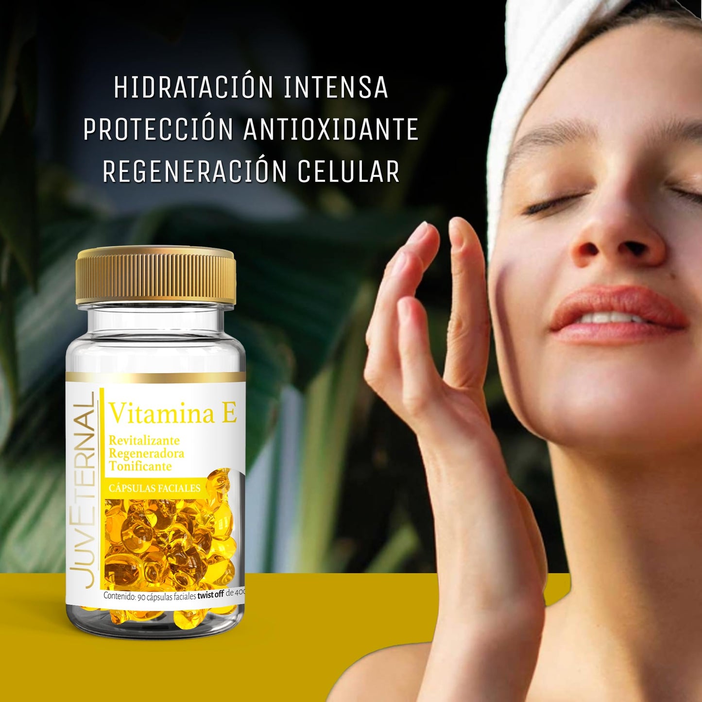 Cápsulas Faciales JUVETERNAL Vitamina E y Ácido Hialurónico Hidratación y Elasticidad para la Piel