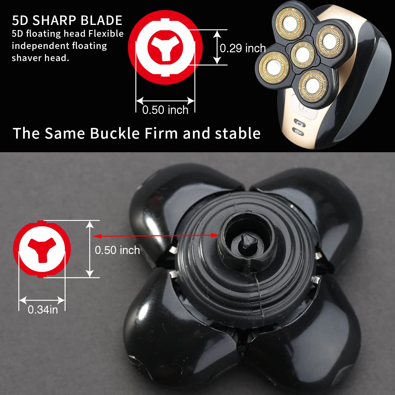 Cabezales de repuesto para afeitadora de cabeza de 5 cuchillas, cuchillas de repuesto universales para afeitadora de cabeza de cuchilla eléctrica para hombres (oro 5D)