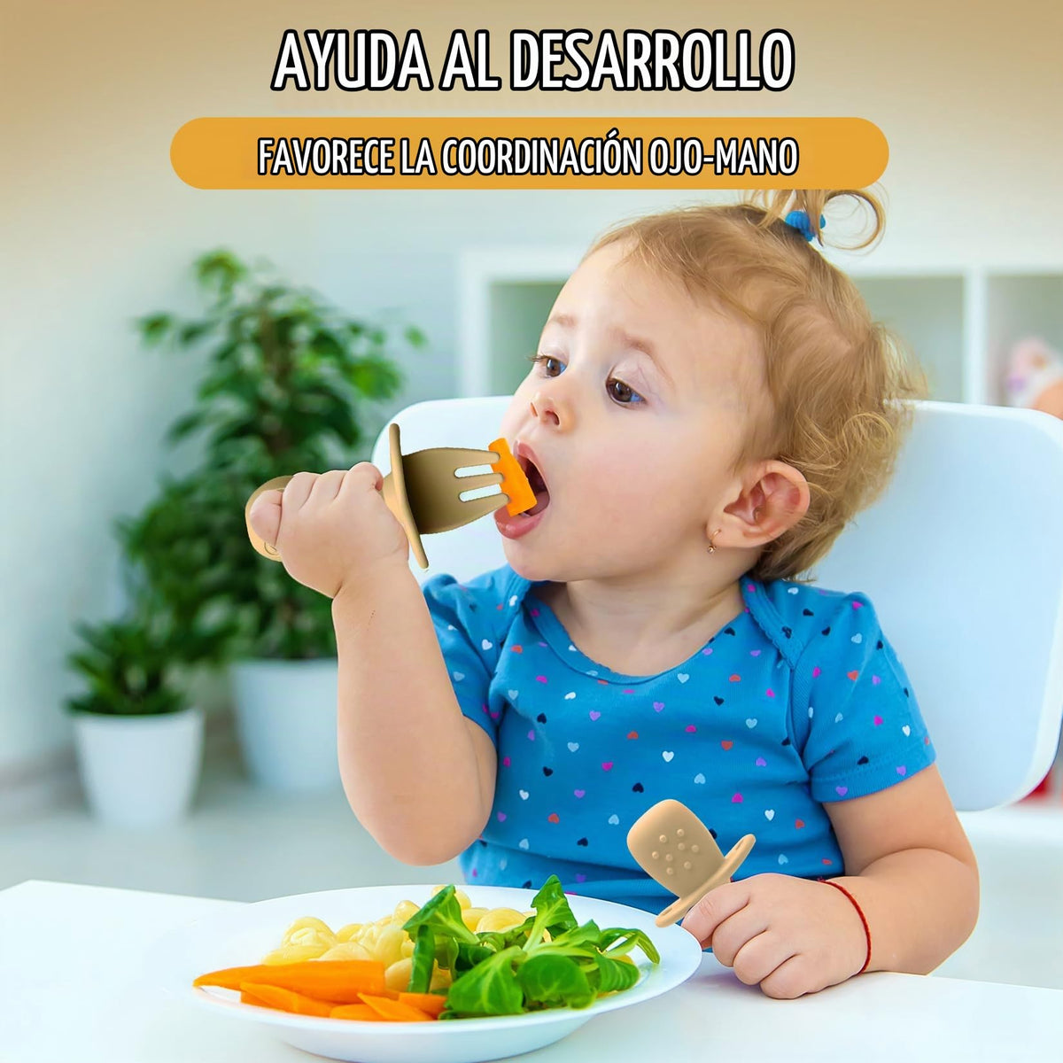 HippoBaby - Cucharas de silicona para bebé, 4 piezas, utensilios autoalimentables para bebé, 6 a 12 meses, 3 cucharas para bebé, 1 tenedor para bebé, juego de cubiertos para niños pequeños, sin BPA