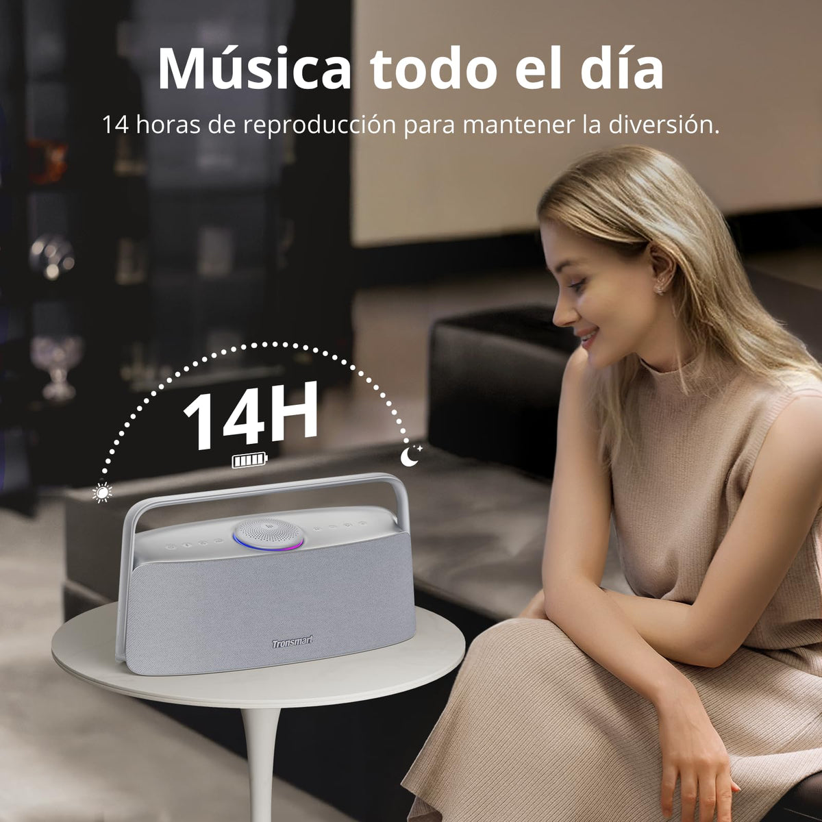 Bocina Portátil Tronsmart Fiitune X30 Negro Hi-Res Audio 3 Canales para el Hogar Resistente al Agua IPX6 con Sonido Espacial Inmersivo